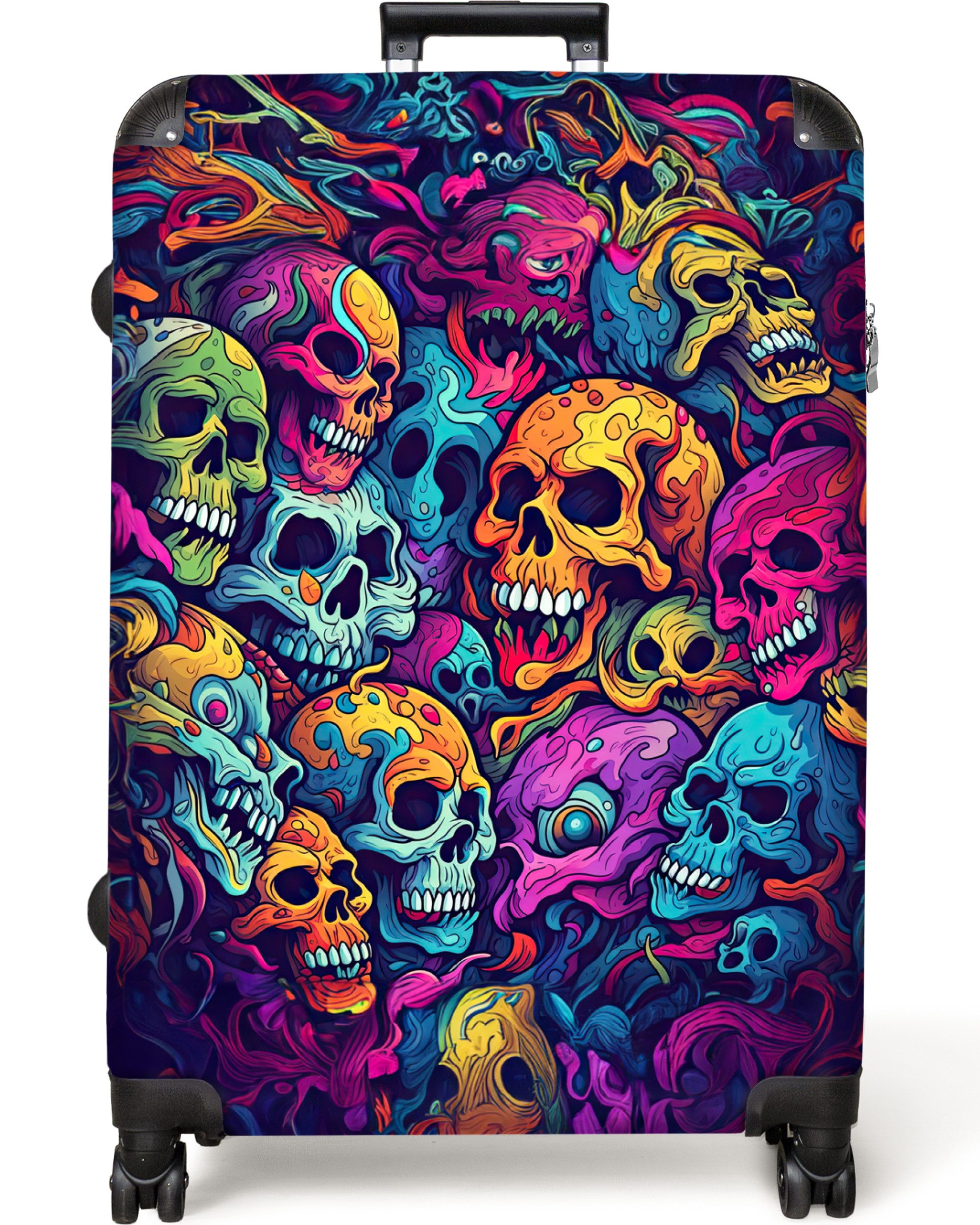 NoBoringSuitcases.com© Hartschalen-Trolley Totenkopf - Neon - günstig online kaufen