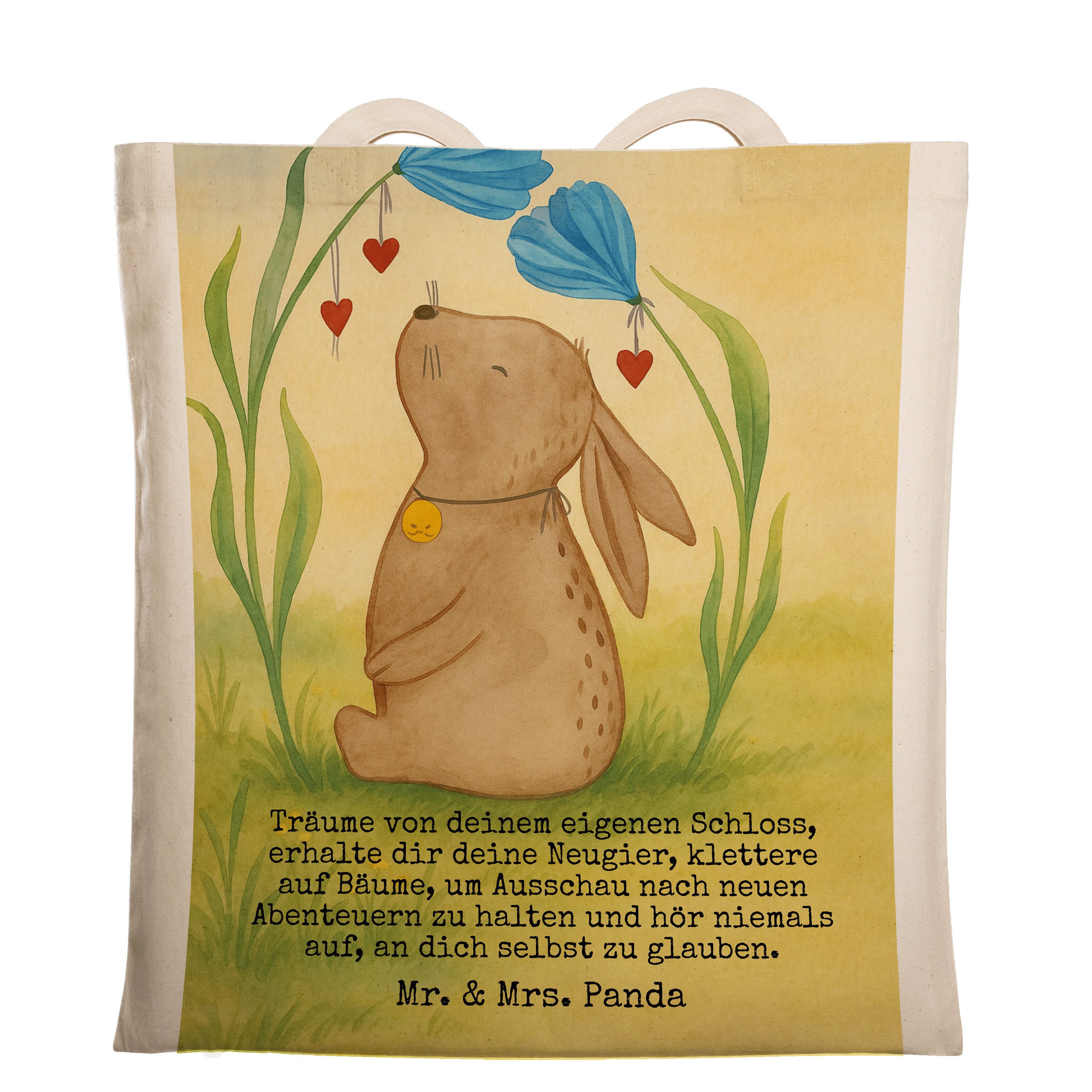 Mr. & Mrs. Panda Tragetasche Hase Blume Design, Shopping Tasche, Weiß, canvas tasche, Schwangersch (Packung), dokumententasche Kindergeburtstag schultertasche baumwolle