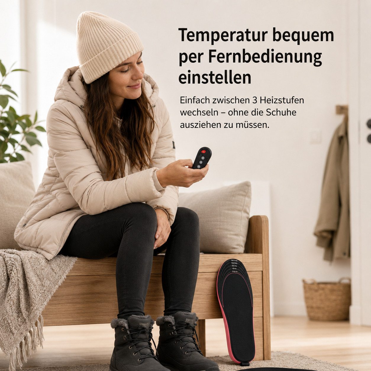 Tekoo Einlegesohlen Beheizbare Einlegesohlen mit Akku & Fernbedienung, Zuschneidbar, 3 Heizstufen, kabellose Fernbedienung, bis zu 11 Stunden Wärme