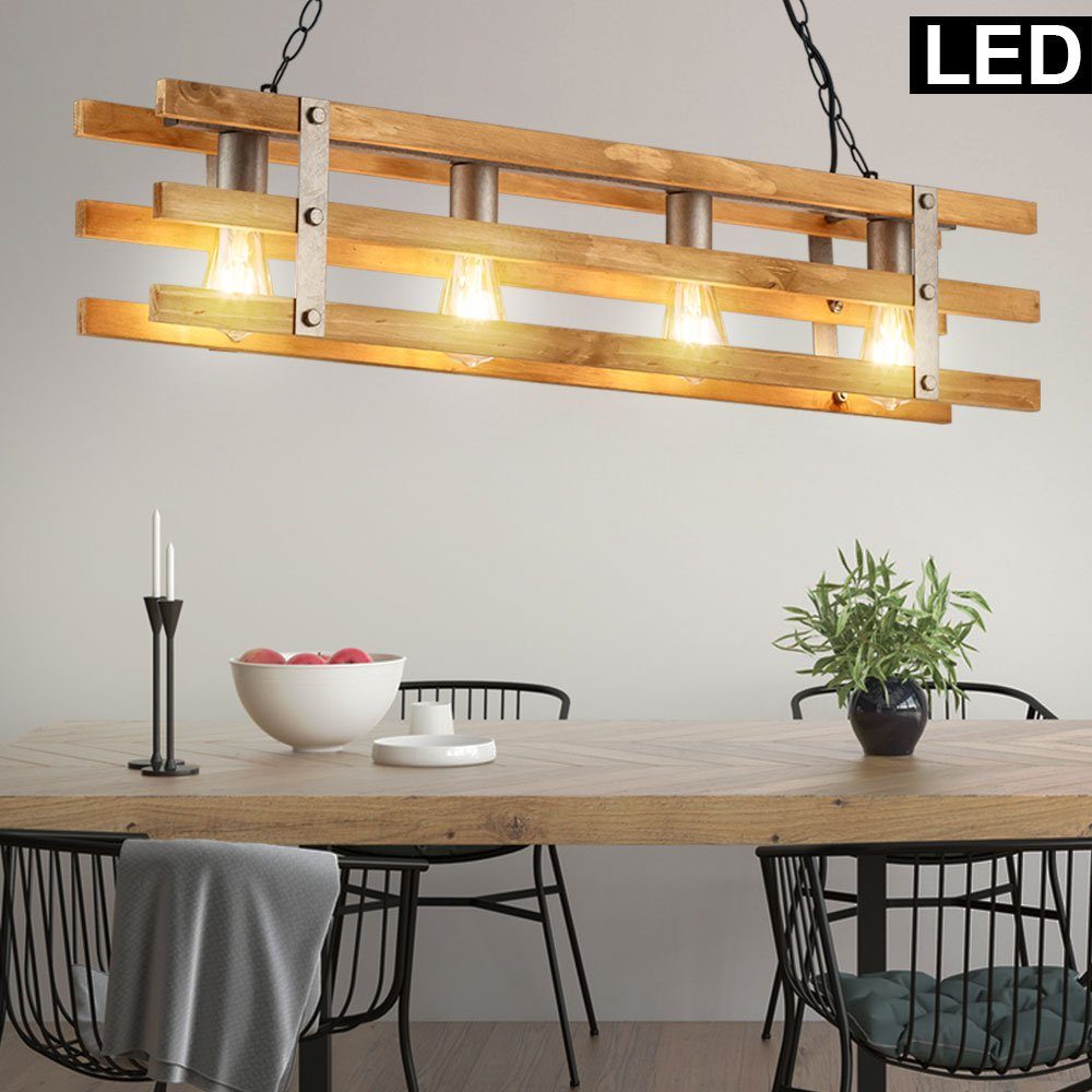 Retro Pendel Hänge Pendelleuchte, LED inklusive, Decken Leuchte FILAMENT Lampe etc-shop Strahler Warmweiß, Leuchtmittel im Holz