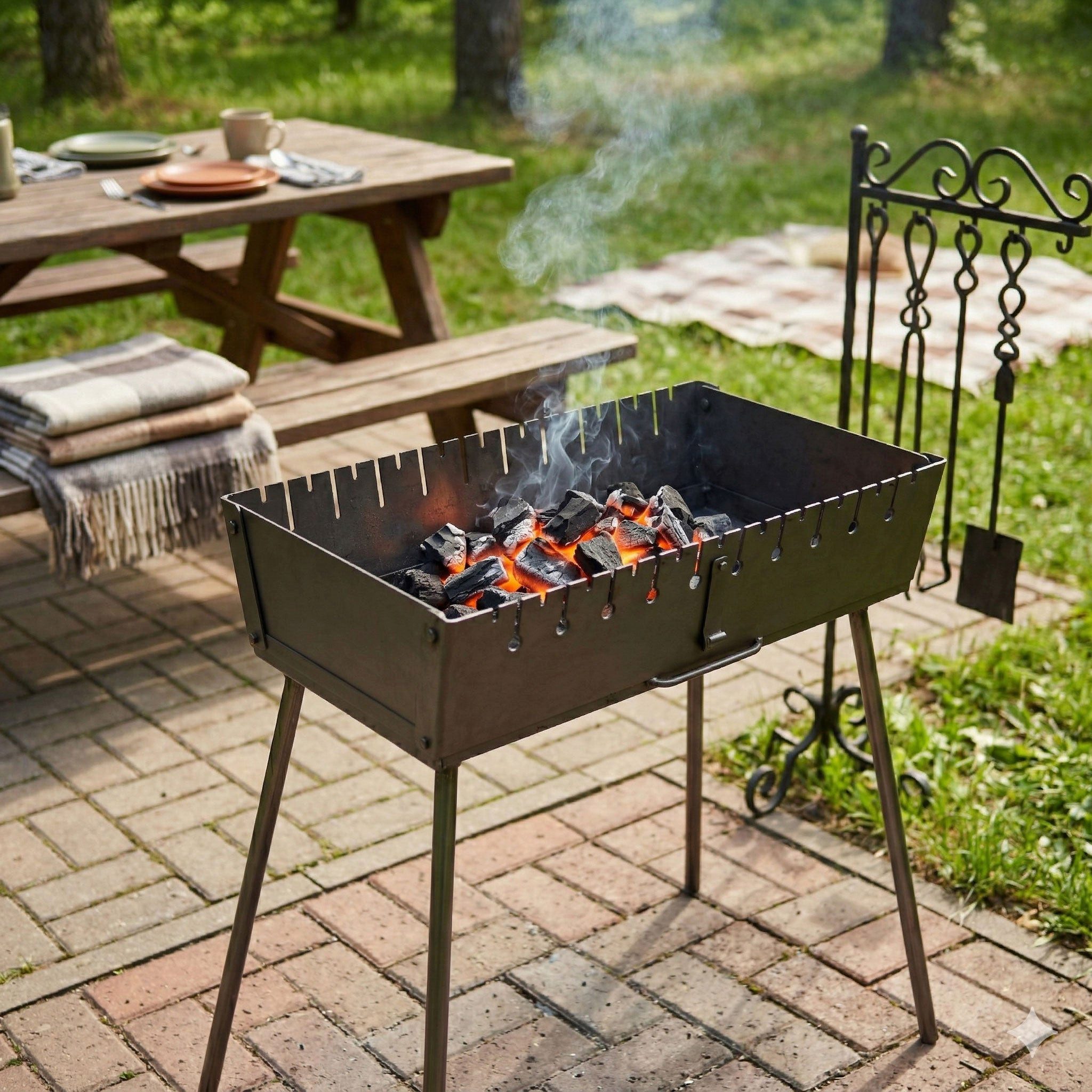 GOROCH Holzkohlegrill Mangal Tragbarer Schaschlik Grillkoffer aus 3 mm Stahl für 10-Spieße