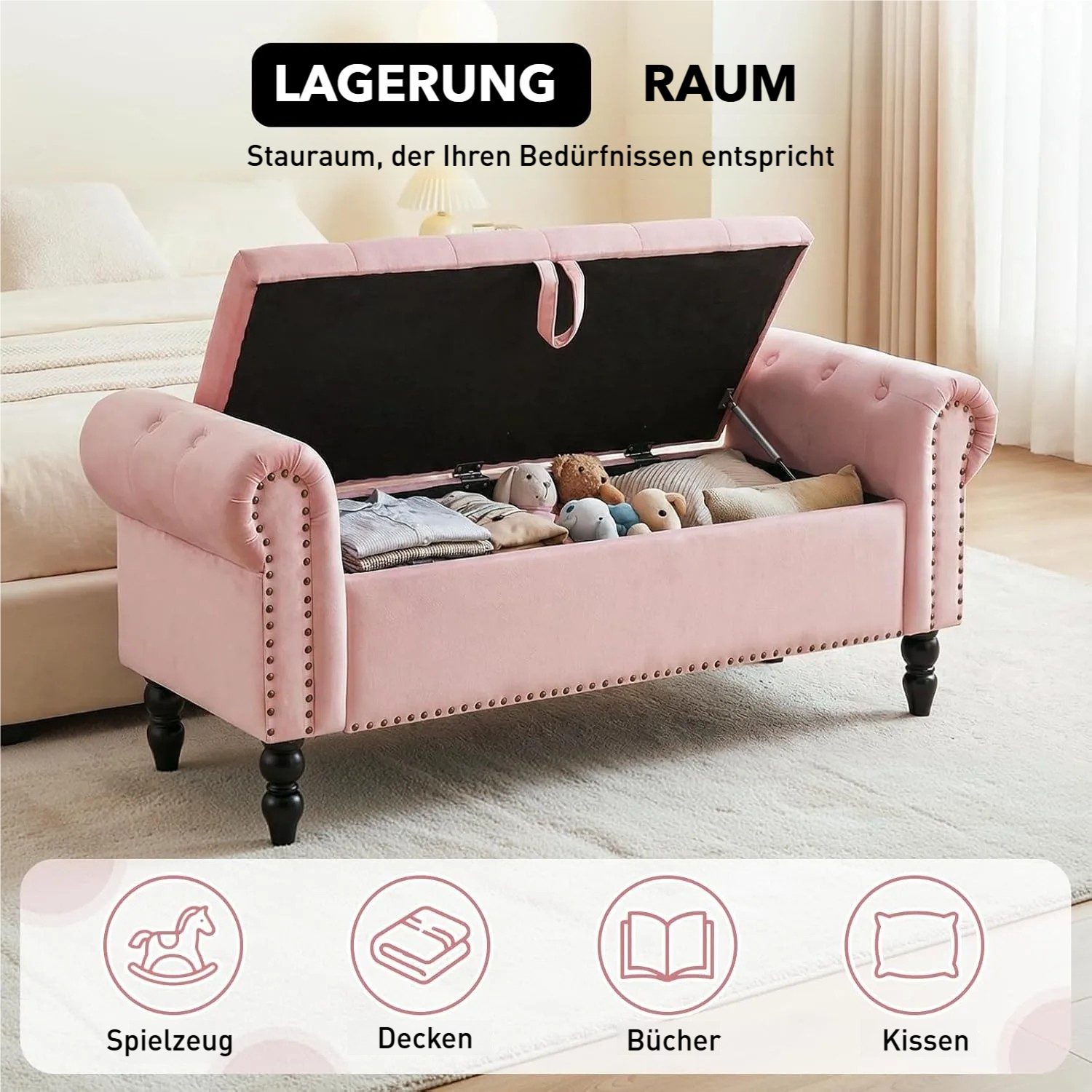 TLGREEN Bettbank Doppelter Hocker mit Stauraum, (Samt,Eleganz und Komfort mit Stauraum), Multifunktionsbank für Wohnzimmer,Schlafzimmer – Bild 4 von 5