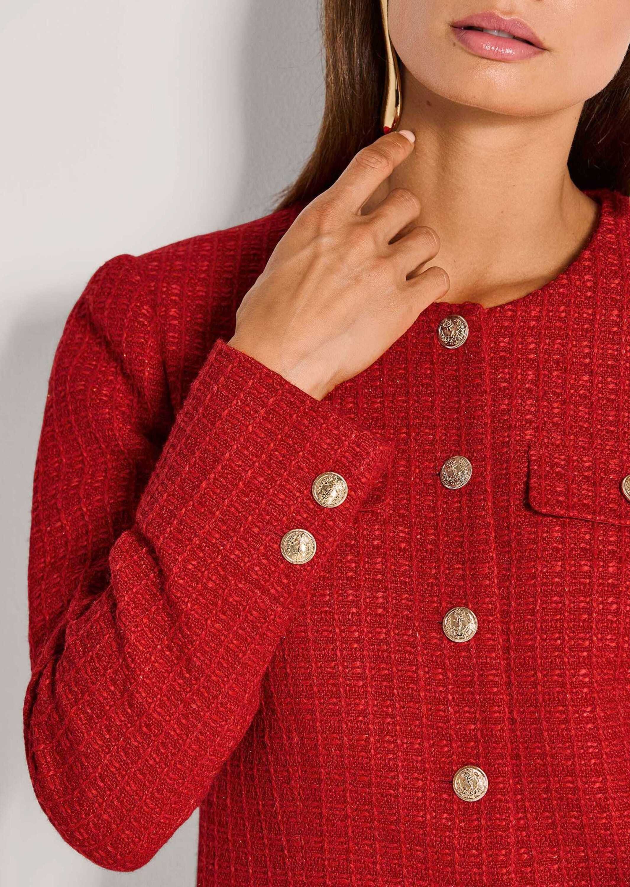 MADELEINE Kurzblazer Eleganter Kurzblazer ohne Kragen Uni-Design mit klassischem Rundhalsausschnitt