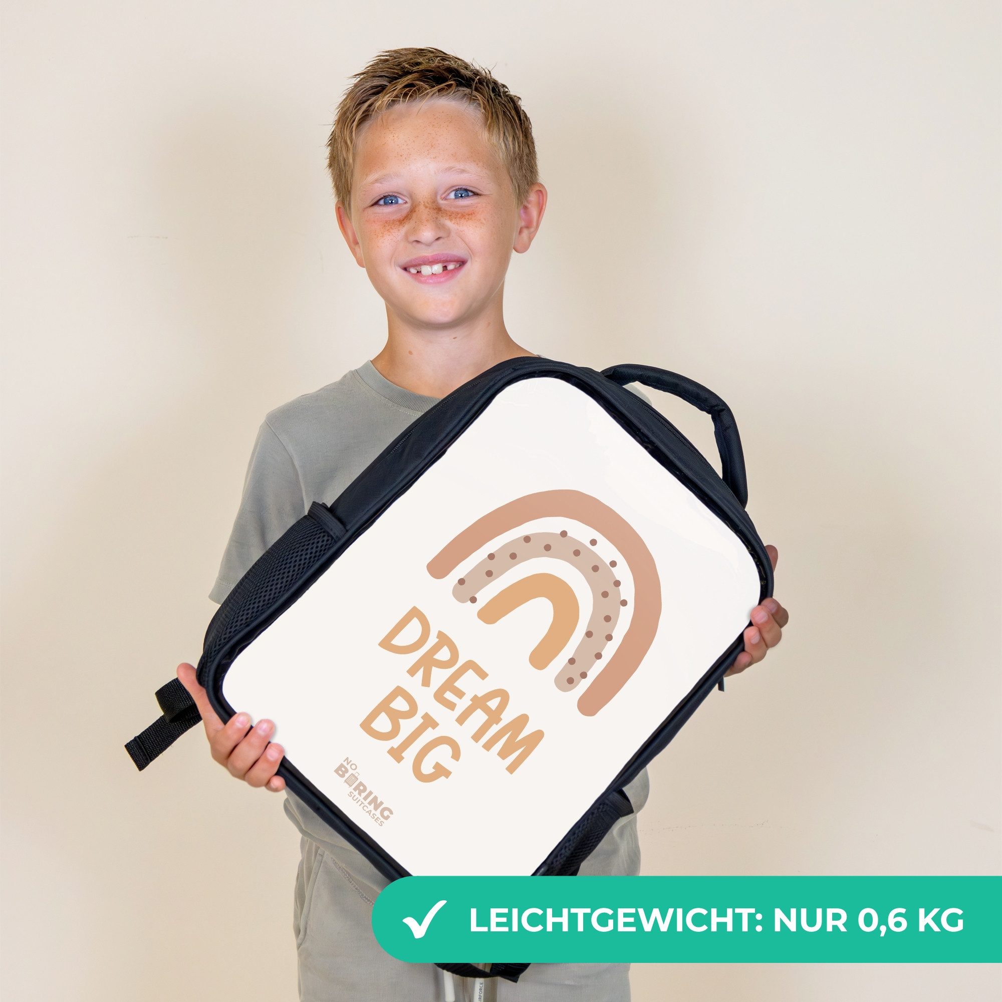 NoBoringSuitcases.com© Rucksack Regenbogen mit dem Zitat 'Dream Big', Kinderrucksack Schwarz, Schulrucksack, Freizeitrucksack Jungen Mädchen