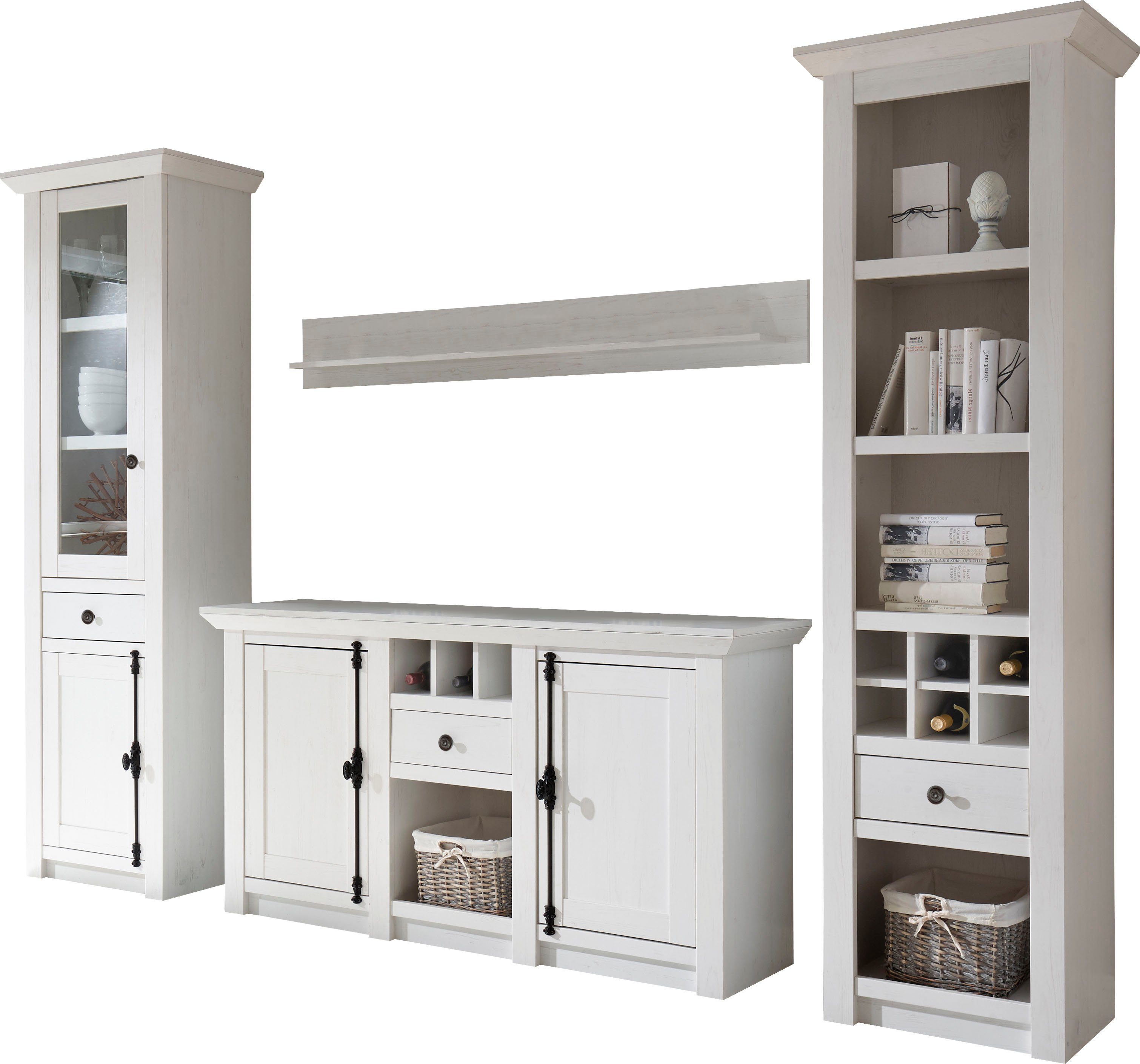 Home affaire Wohnwand California, (Set, 4-St), bestehend aus Standregal, Vitrine, Sideboard, Wandregal