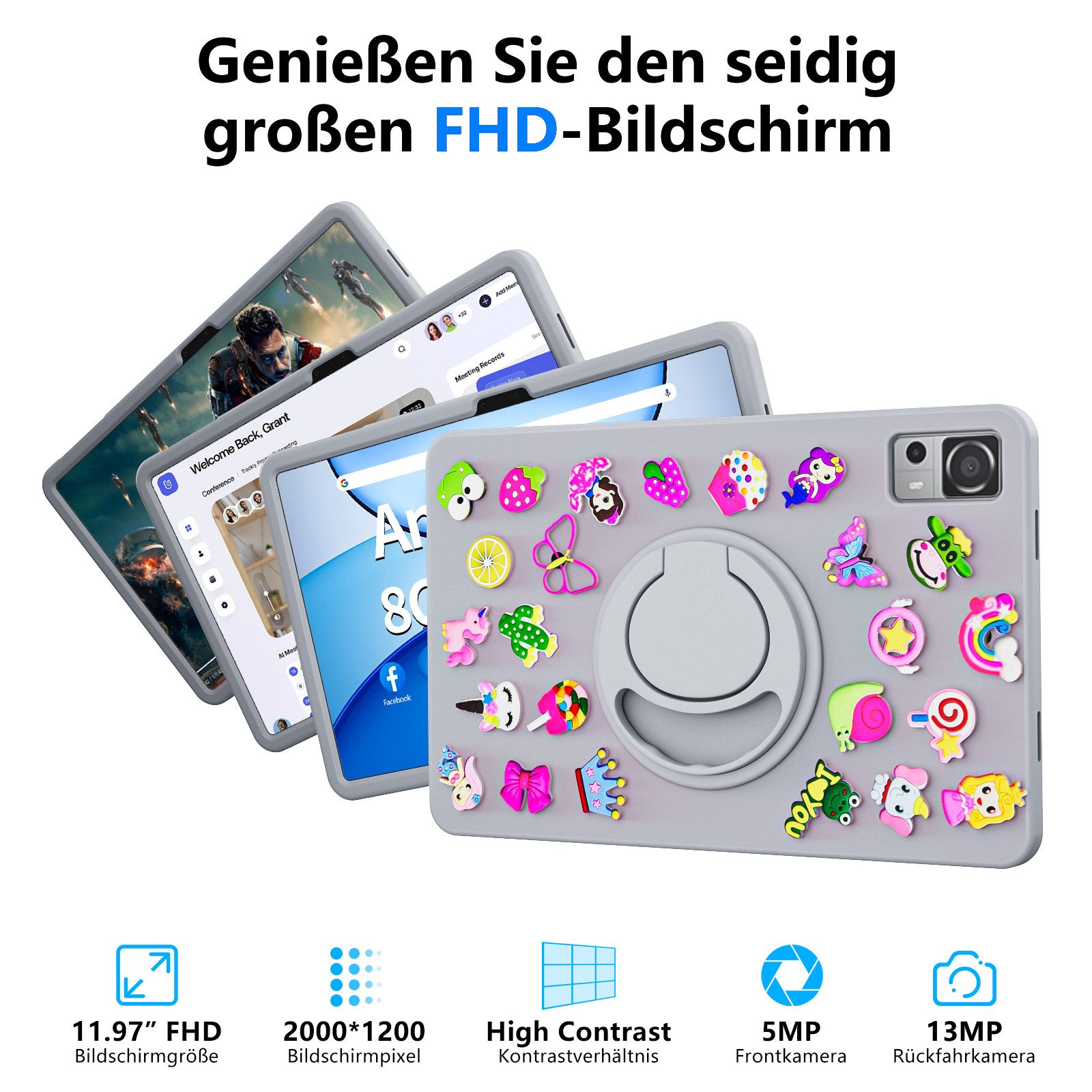 MENGHU 12-Zoll FHD Kinder-Tablet 256GB Andriod Octa Core Weihnachtsgeschenke Grafiktablett (11,97", 256 GB, Android 13, Telefonfunktion)