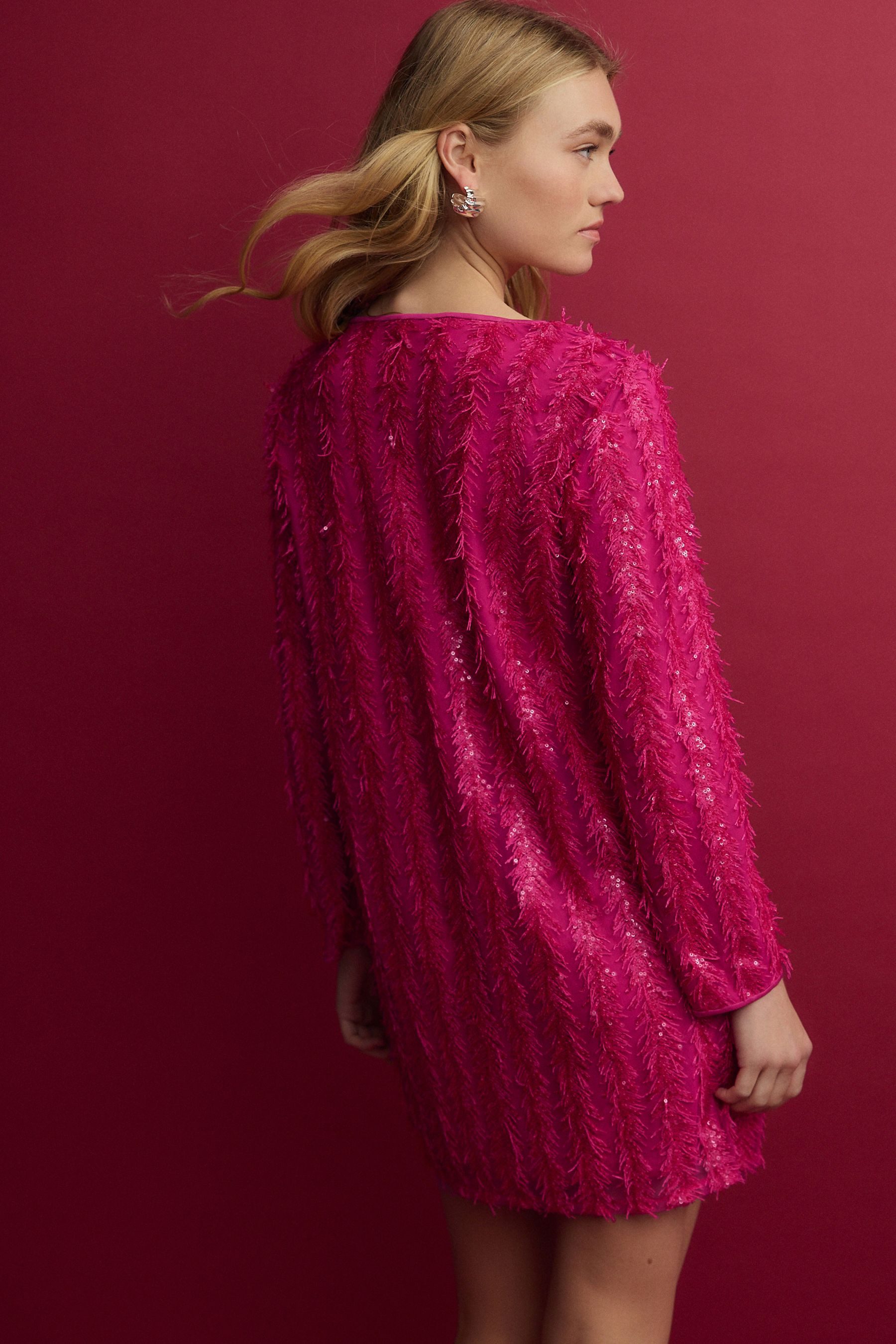 Next Paillettenkleid Langärmeliges Pailletten-Minikleid V-Ausschnitt (1-tlg günstig online kaufen