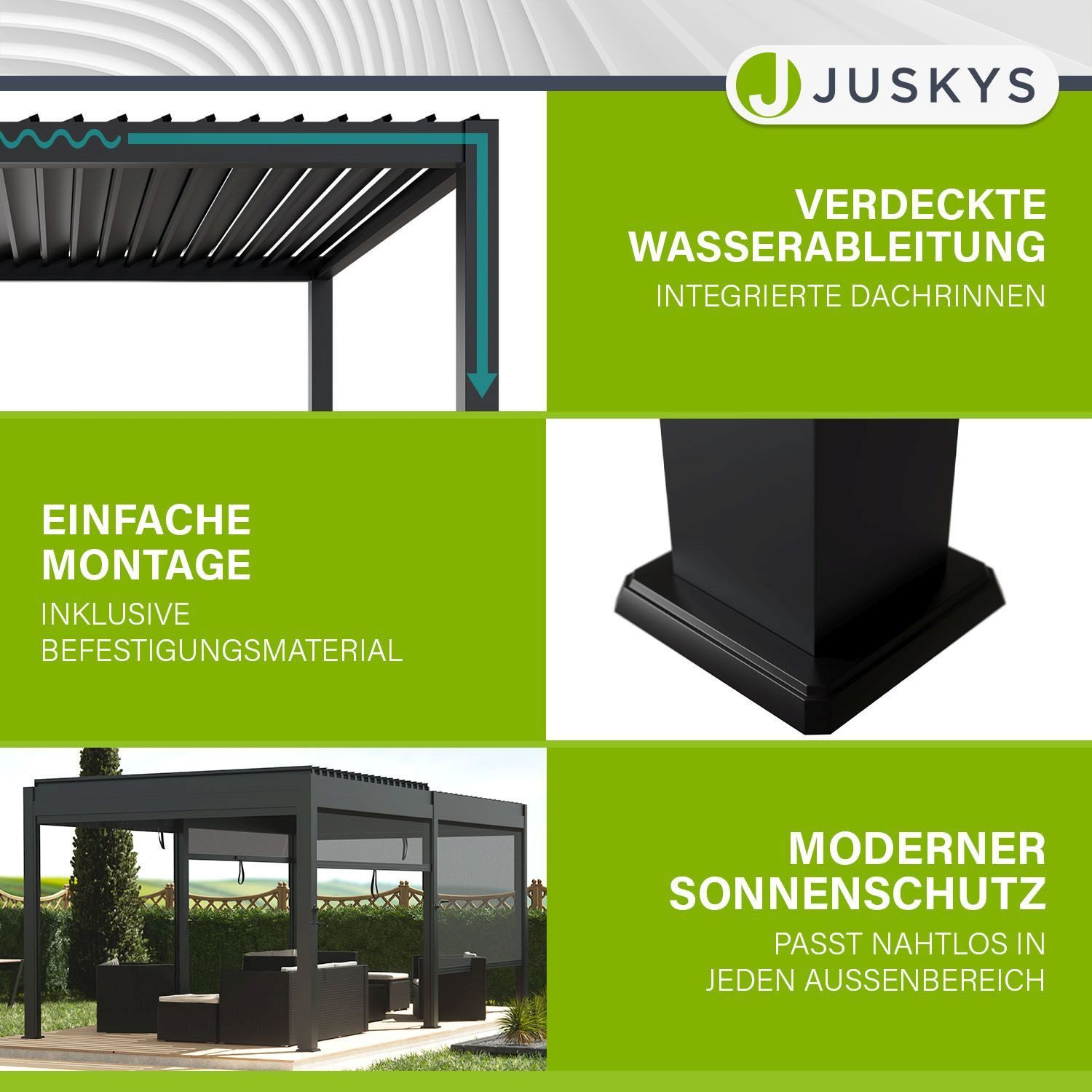 Juskys Terrassendach Tahiti, BxT: 300x590 cm, Lamellendach, Pergola für Garten, inkl. 2x Seitenwand 3m