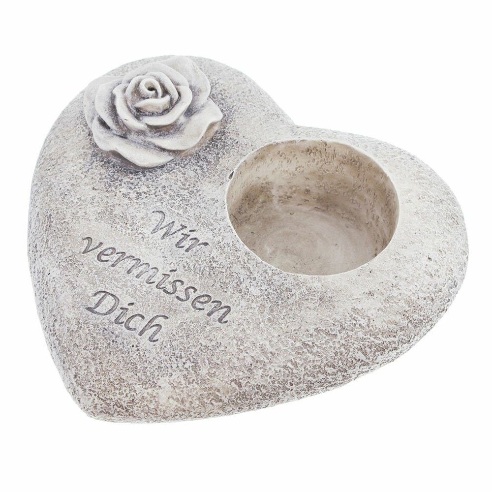 Home-trends24.de Grabkerze Grabschmuck Herz für Grab-Kerze Schriftzug Trauerherz Pflanzherz