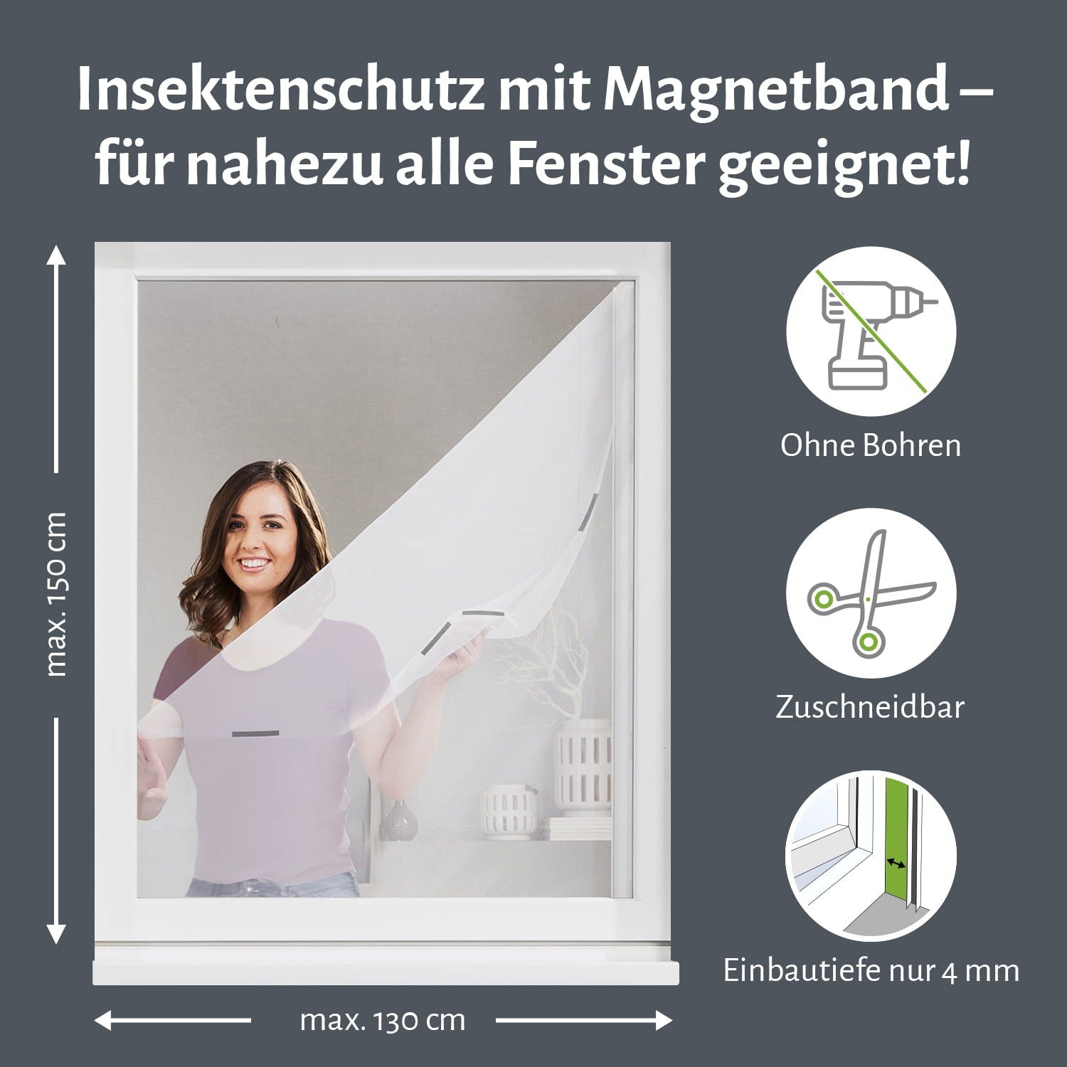empasa Insektenschutz-Fensterrahmen mit Magnet-Befestigung, (1-St), Polyester Fliegengitter Fenster mit Magnet – Bild 2 von 5