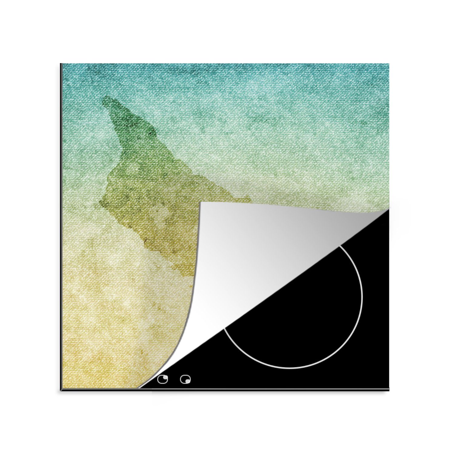 MuchoWow Herdblende-/Abdeckplatte Eine Illustration von Aruba auf einem farbigen Hintergrund, Vinyl, (1 tlg), 78x78 cm, Ceranfeldabdeckung, Arbeitsplatte für küche