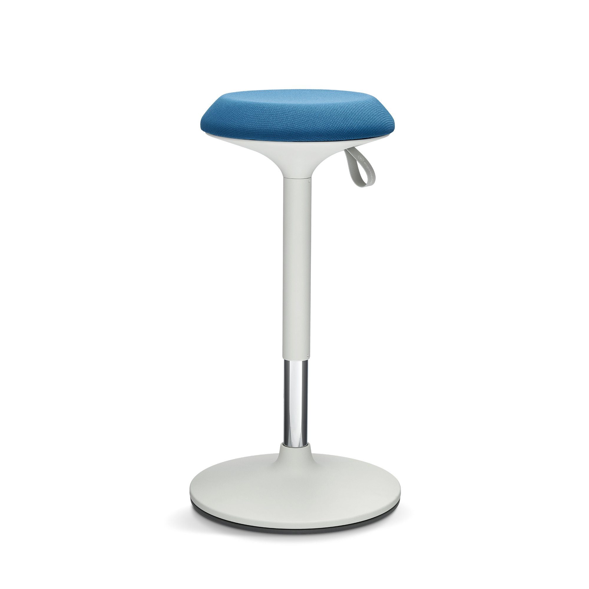 Ergotopia Drehhocker Dykó - höhenverstellbarer Bürohocker, 360° schwenkbar Gestell: Weiß - Polster: Blau