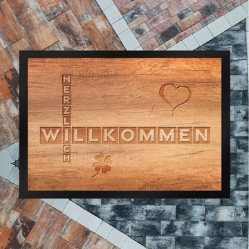 Fußmatte Herzlich Willkommen Fußmatte in 35x50 cm in Holzoptik, speecheese