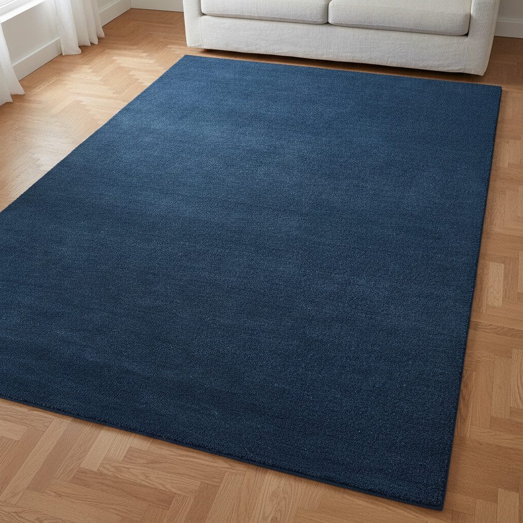 TaCa Home Wollteppich Handgewebter Gabbeh Woll-Teppich aus reiner Schurwolle, rechteckig, Höhe: 18 mm, Wohnzimmer Schlafzimmer Esszimmer, blau - 80 x 150 cm