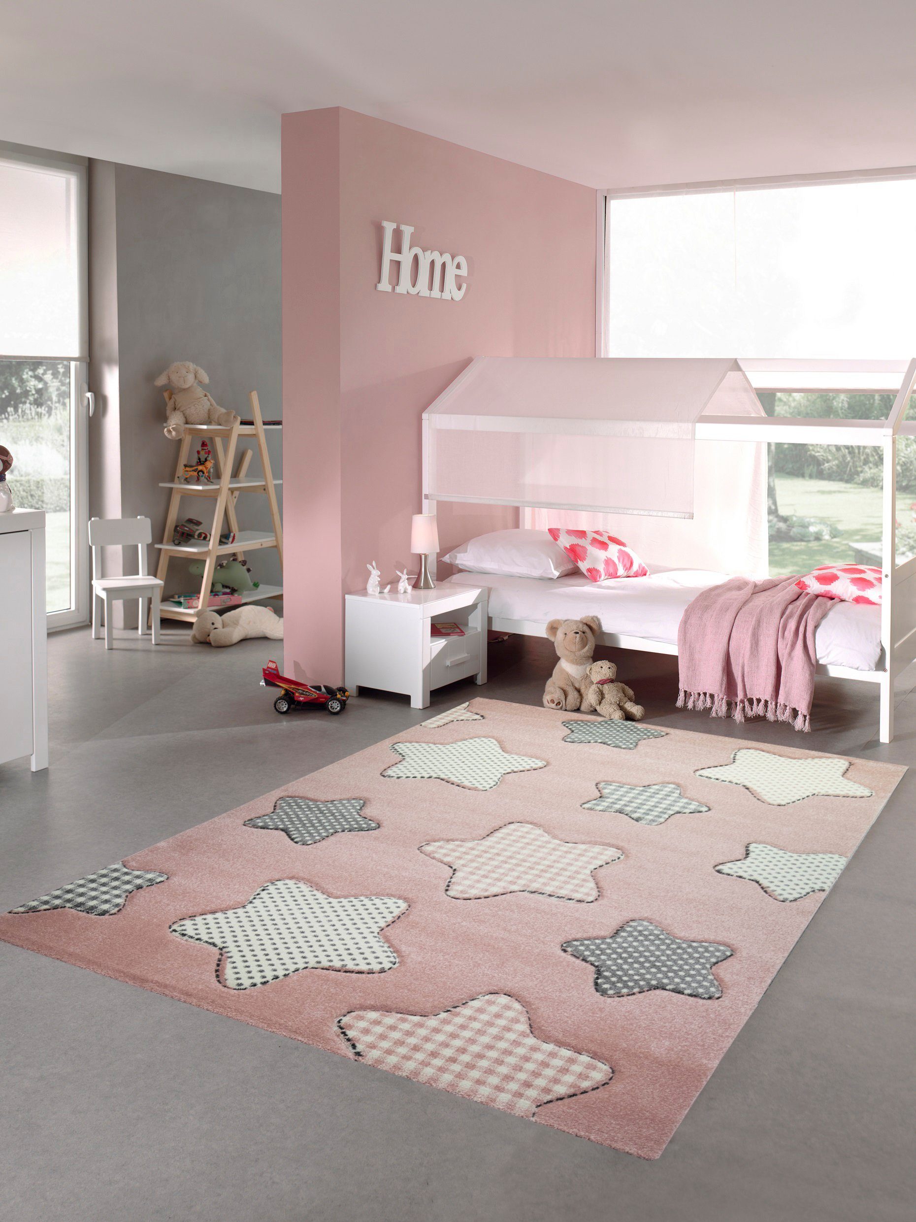 Kinderteppich »Kinderteppich Sterne Kinderzimmerteppich Mädchen in rosa  creme grau«, Teppich-Traum, rechteckig, Höhe 13 mm online kaufen | OTTO
