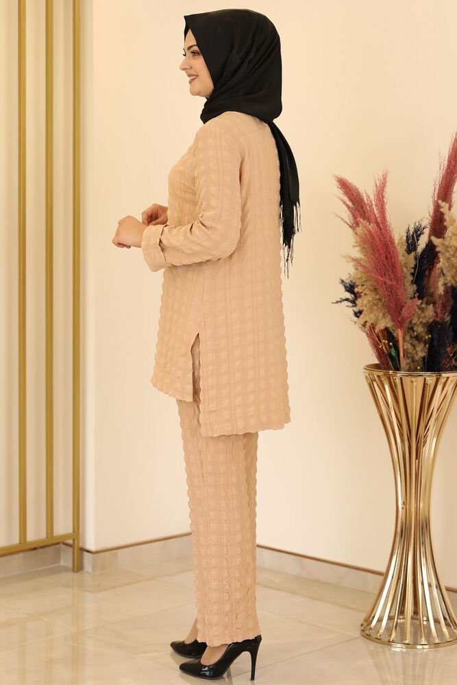 fashionshowcase Hosenanzug Sommerlicher Damen Longtunika-Anzug - Modischer Hijab Zweiteiler