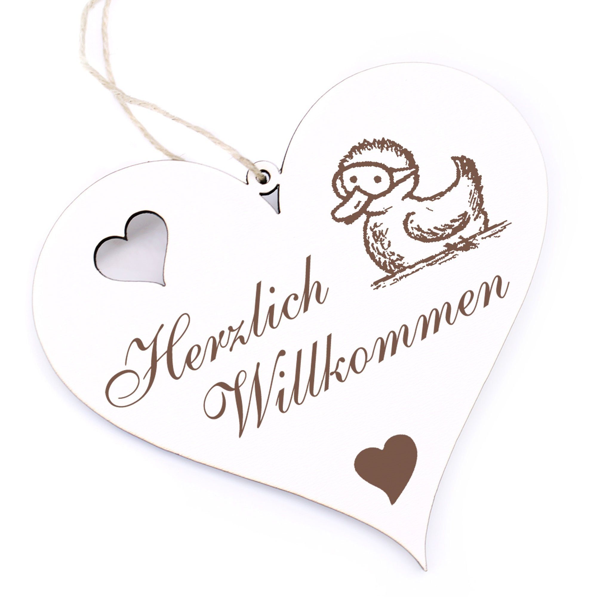 Dekolando Hängedekoration Herzlich Willkommen - Ente mit Taucherbrille - 13x12cm