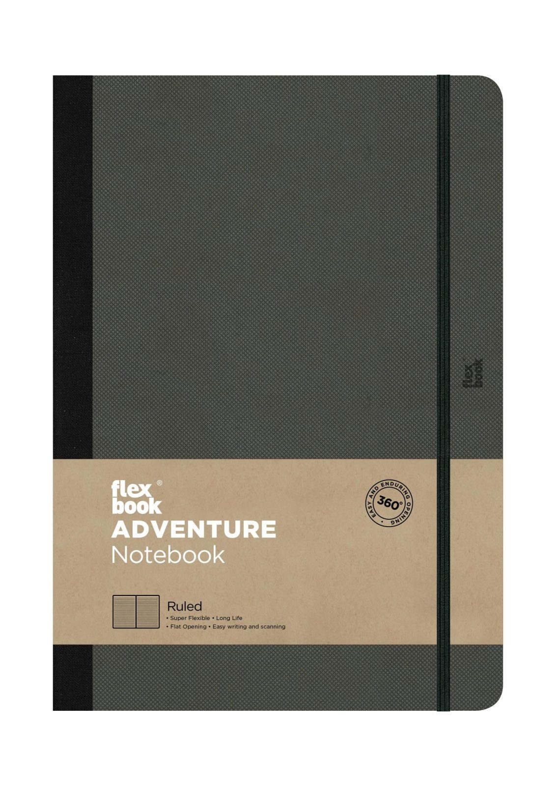 Flexbook Notizbuch Adventure Notizbuch liniert Flexbook Gummizug Kunstleder 5 Farben, 3 Schwarz 17*24 cm