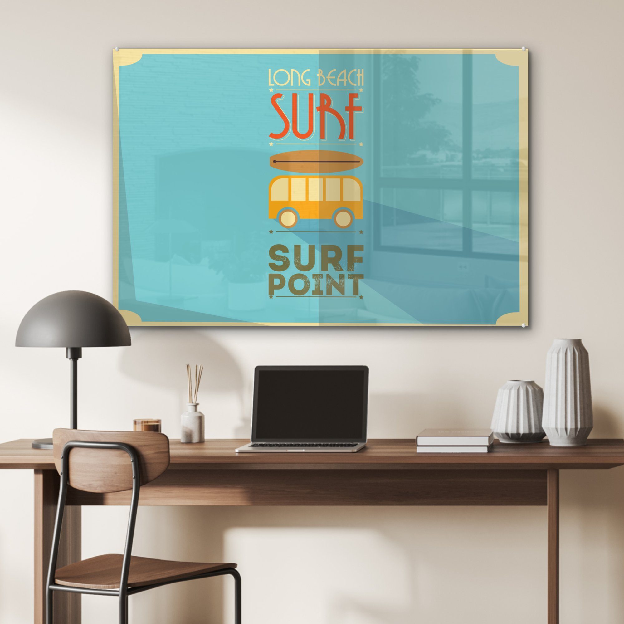 St), blauem MuchoWow mit Point" "Surf Acrylglasbilder Illustration & Acrylglasbild Hintergrund, (1 Schlafzimmer Wohnzimmer
