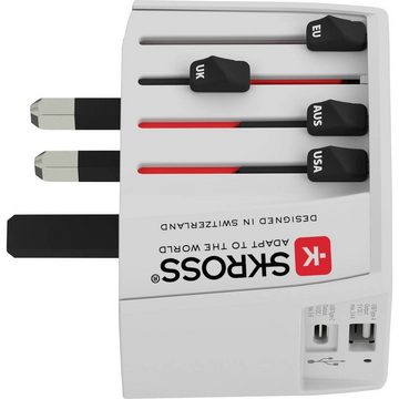 SKROSS 2-Pol Weltreiseadapter mit 1 x USB und 1 x USB C Reiseadapter