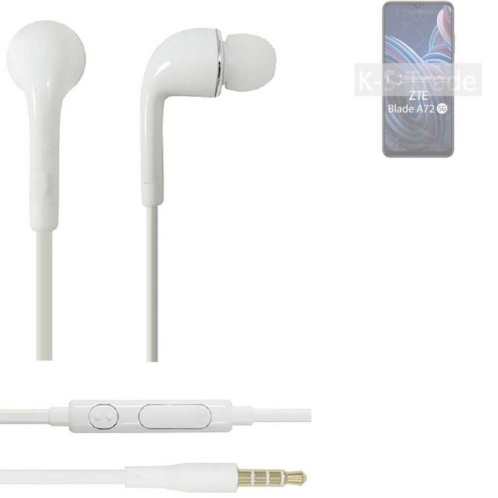 K-S-Trade für ZTE Blade A72 5G In-Ear-Kopfhörer (Kopfhörer Headset mit Mikrofon u Lautstärkeregler weiß 3,5mm)