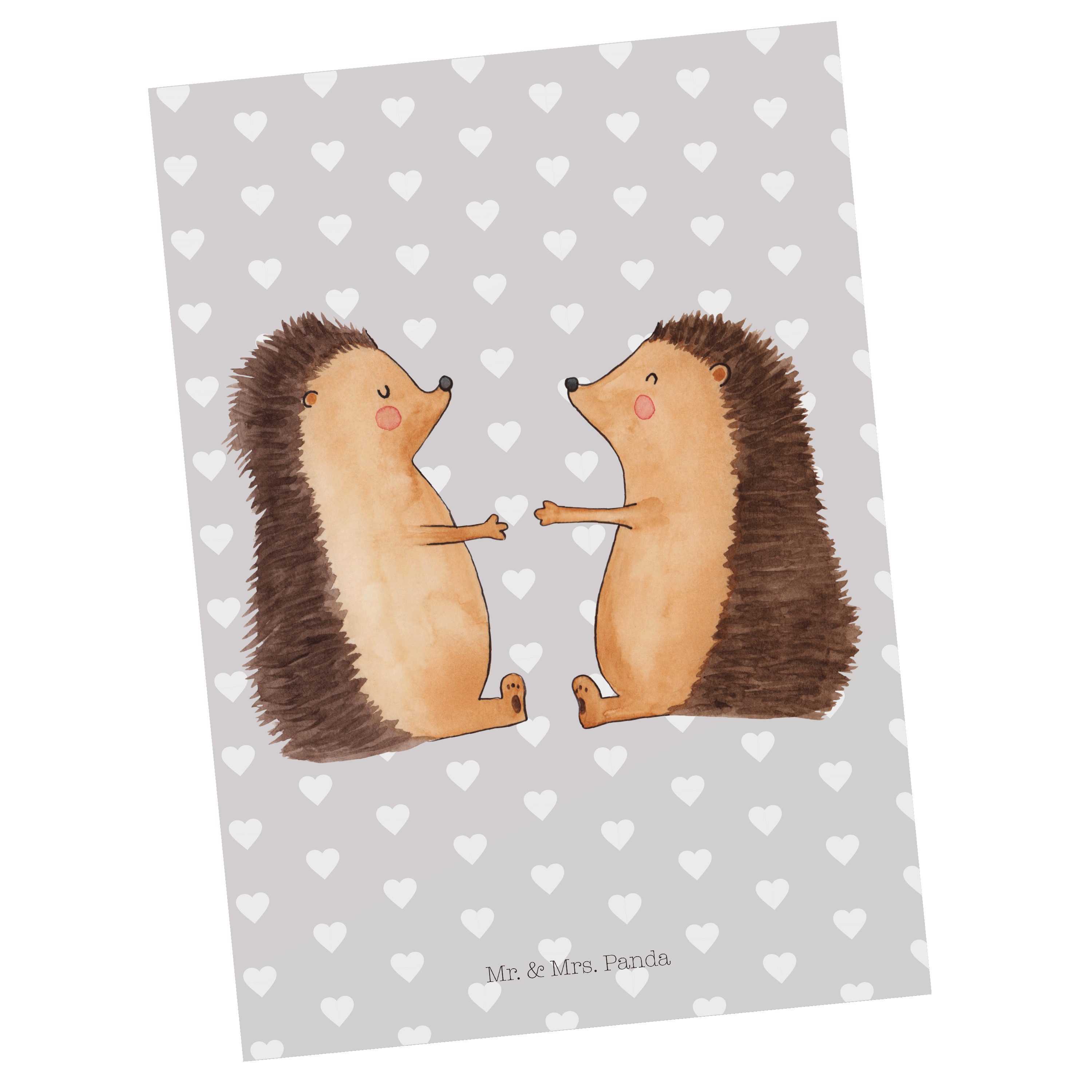 Mr. & Mrs. Panda Postkarte Igel Liebe - Grau Pastell - Geschenk, Heiraten, Verlobung, Dankeskart