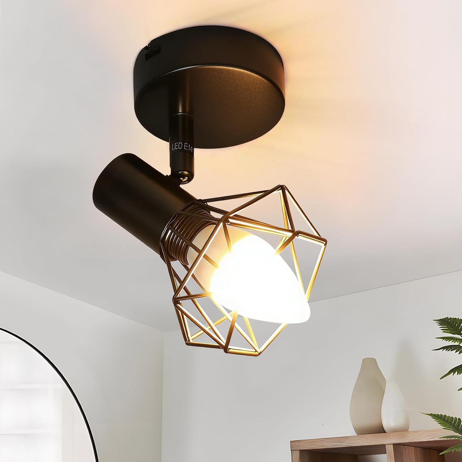 Nettlife Deckenstrahler Wohnzimmer Vintage Schwarz 1/2/3/4/5 Flammig E14 Industrial, Schwenkbar 350°, LED wechselbar, drehbar für Wohnzimmer Flur Esszimmer und weitere Wohnräume