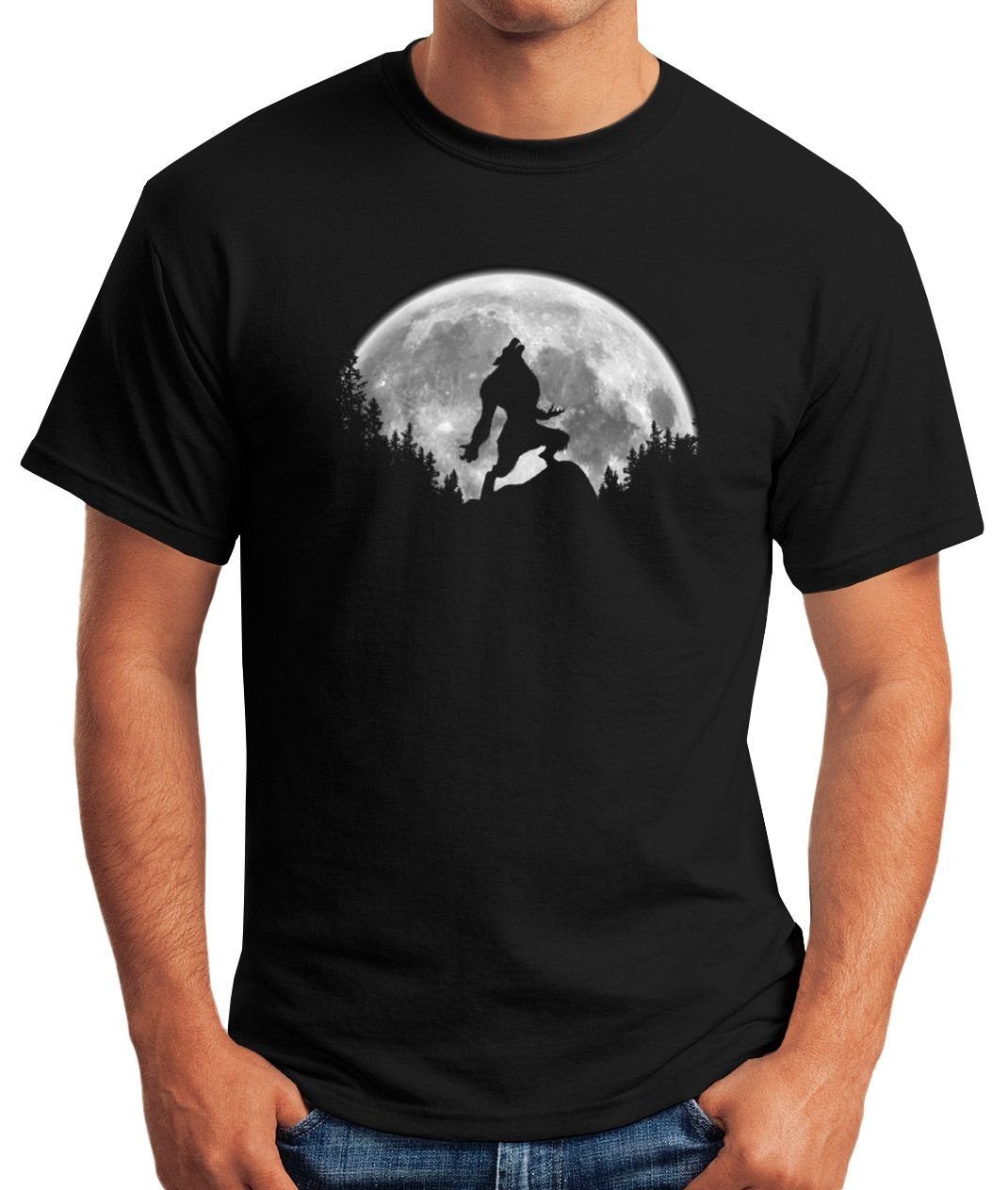mit Moonworks® Print-Shirt Adventure MoonWorks Outdoor Fun-Shirt Mond T-Shirt Werwolf Wolf Herren Print