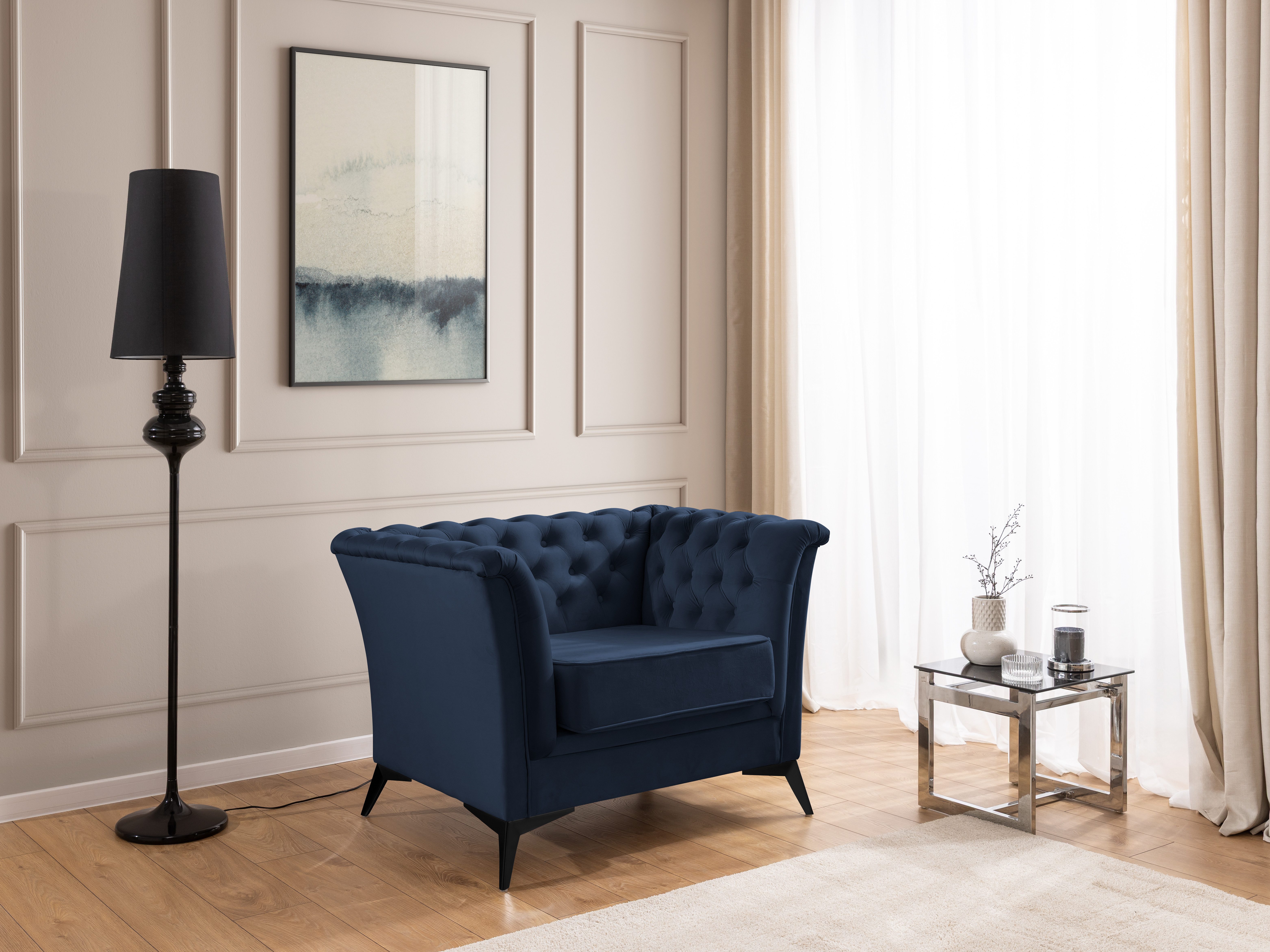 S-Style Möbel Chesterfield-Sessel Whitby aus Samt mit goldenen, silbernen oder schwarzen Füßen, mit Wellenfederung