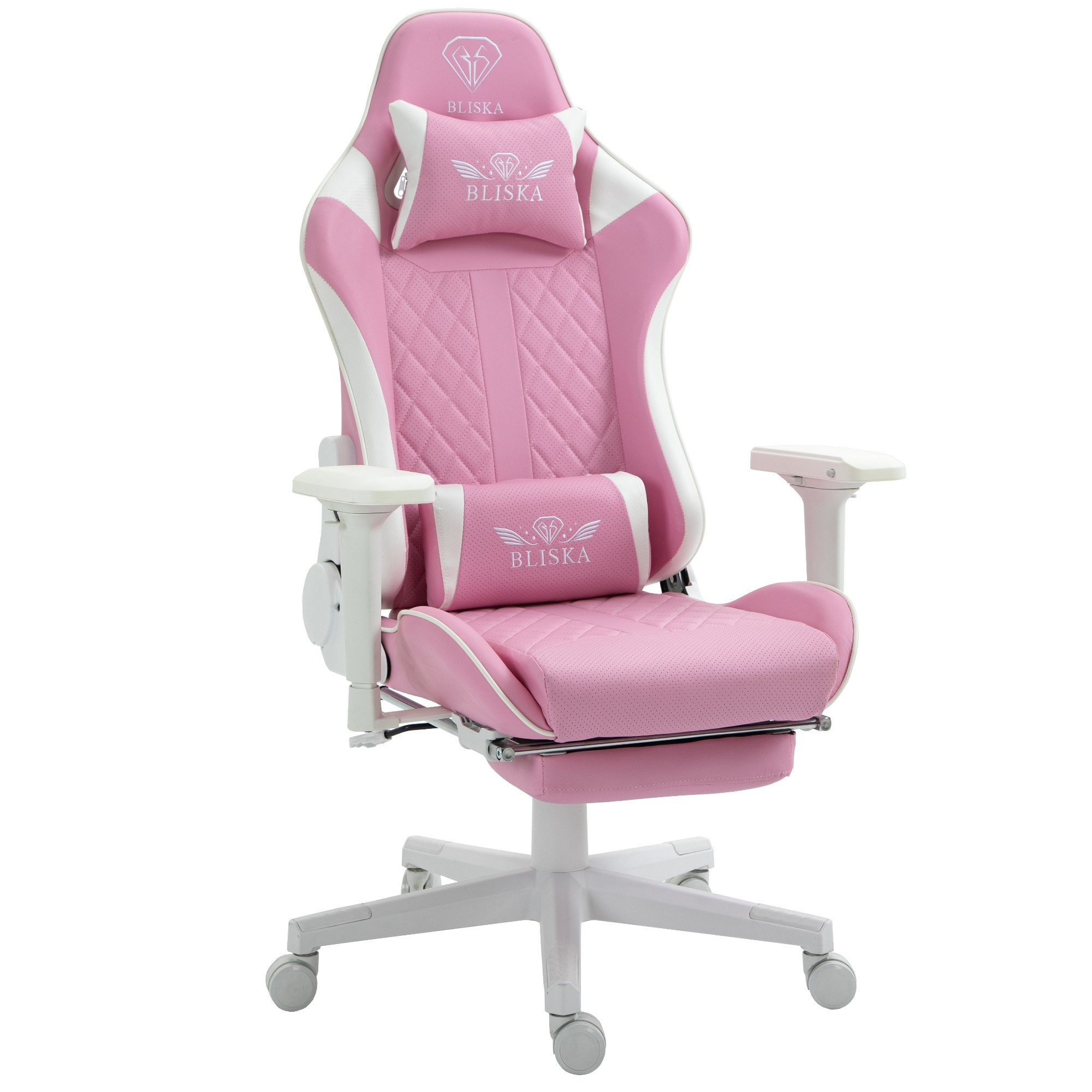 TRISENS Chefsessel Harold (1 Stück), Gaming Stuhl mit Fußstütze und 4D-Armlehnen Bürostuhl im Racing-Design Rosa/Weiß | Chefsessel