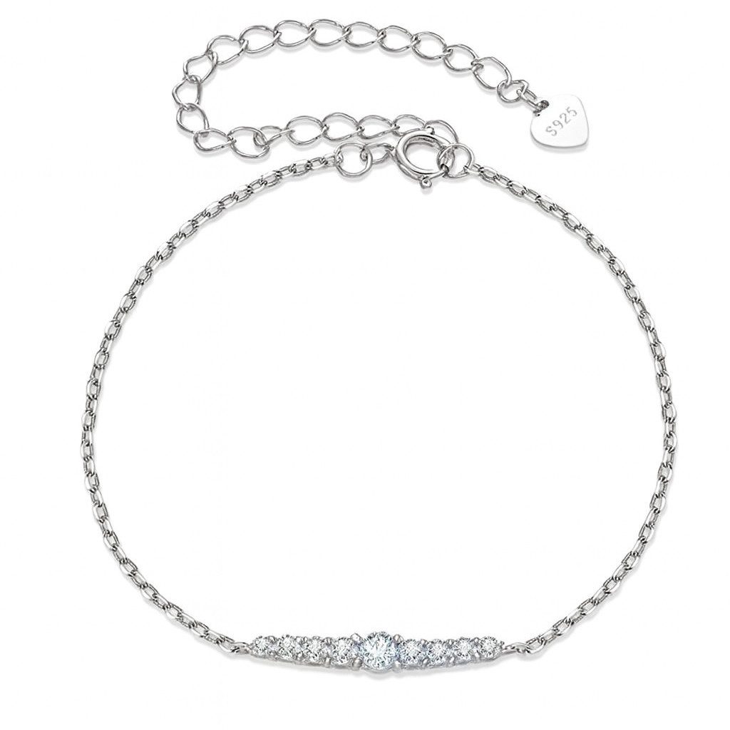 Runde Perlé Silberarmband zartes Damen Moissanit Armband 15cm + 6cm, 925 Silber, Weißgold plattiert – D-Farbe VVS1 Klarheit– mit GRA Zertifikat