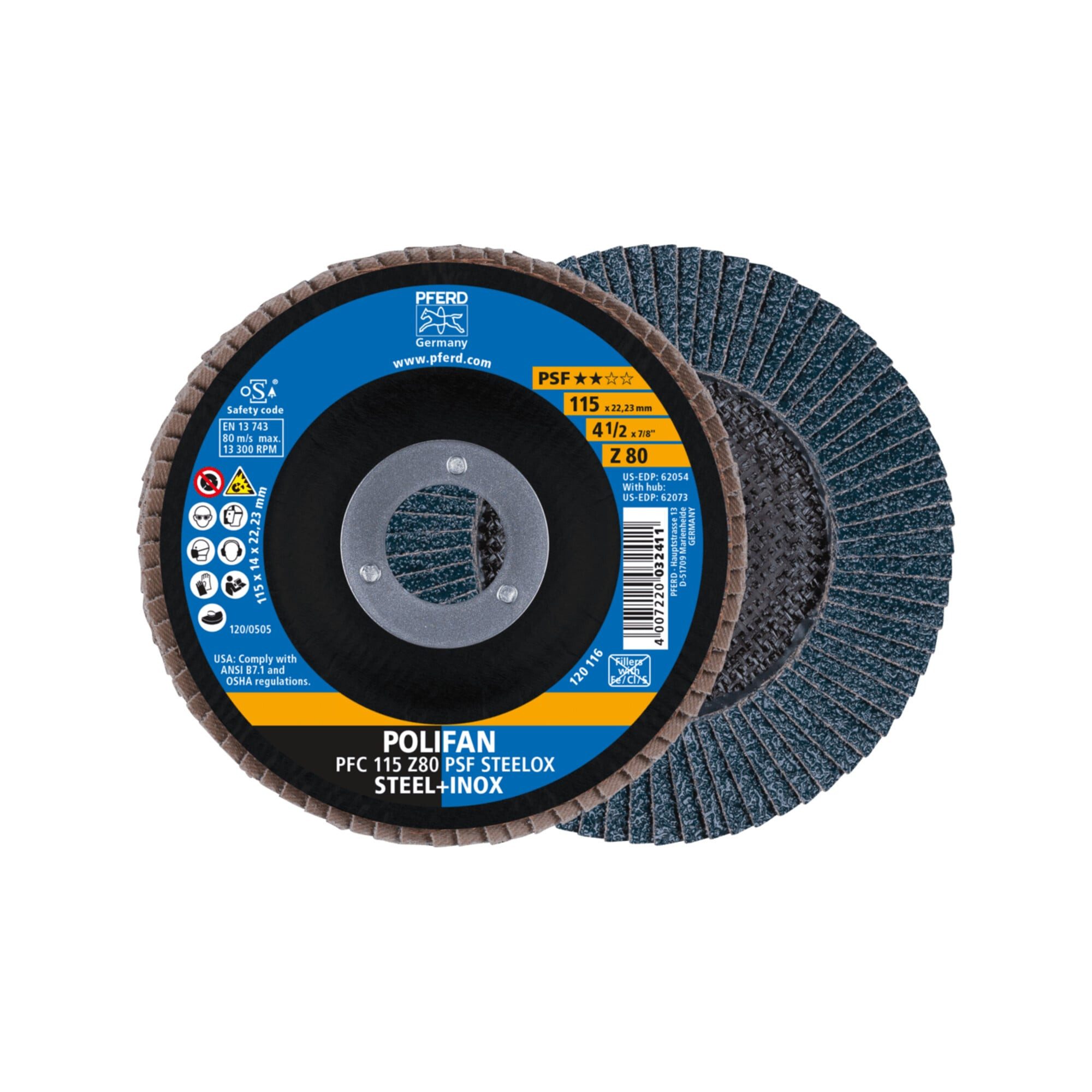 Pferd Fächerscheibe PFERD TOOLS POLIFAN Fächerscheibe PFC 115x22,23 mm konisch Z80 Uni.-Li