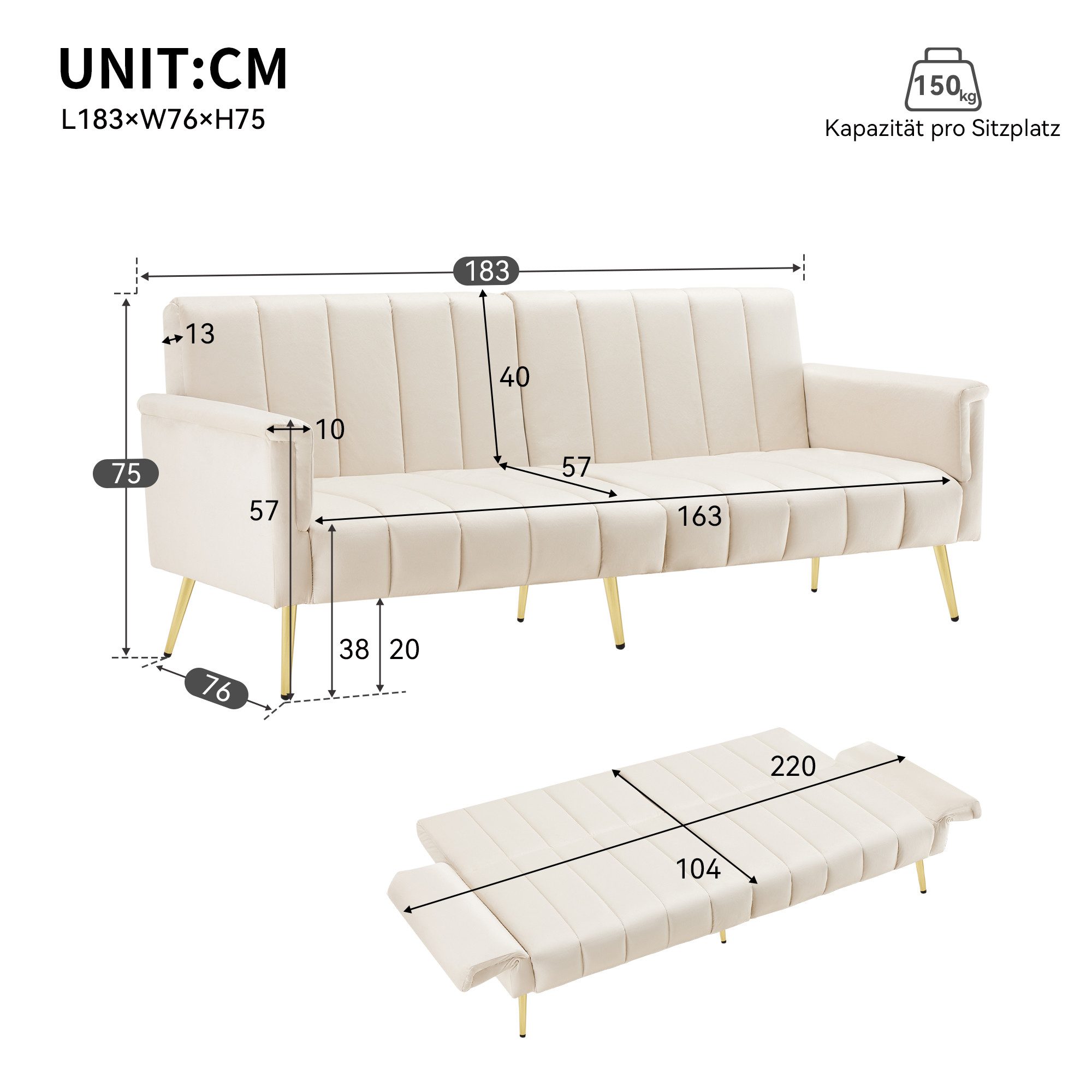 Ulife Sofa mit Schlaffunktion, klappbares Schlafsofa günstig online kaufen