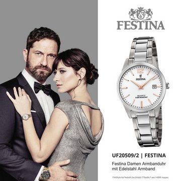 Festina Quarzuhr Festina Damen Uhr F20509/2 Edelstahlband, Damen Armbanduhr rund, Edelstahlarmband silber, Elegant