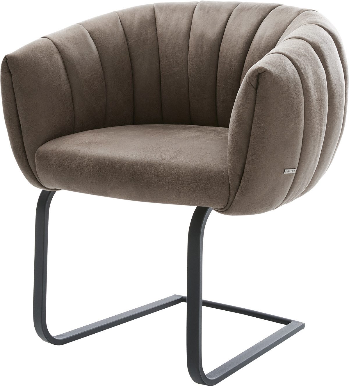 DELIFE Polsterstuhl Jada-Flex, Freischwinger flach Schwarz Mikrofaser Taupe Vintage Taschenfederkern