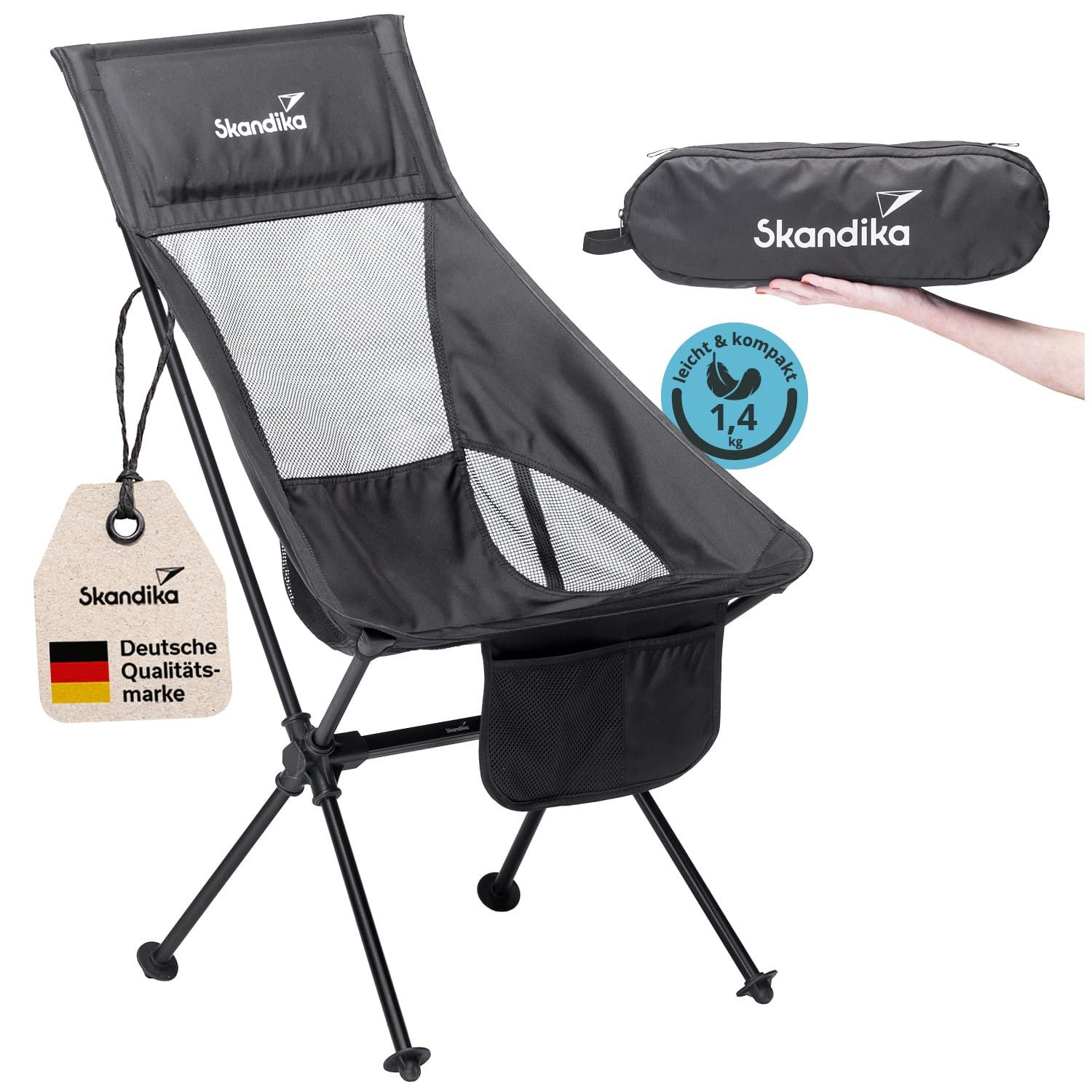Skandika Campingstuhl Compact, Klappstuhl, Gartenstuhl, Faltstuhl, Outdoor, Balkon, bis 150 kg, klein, leicht, Anglerstuhl, stabil, gepolstert, Camping