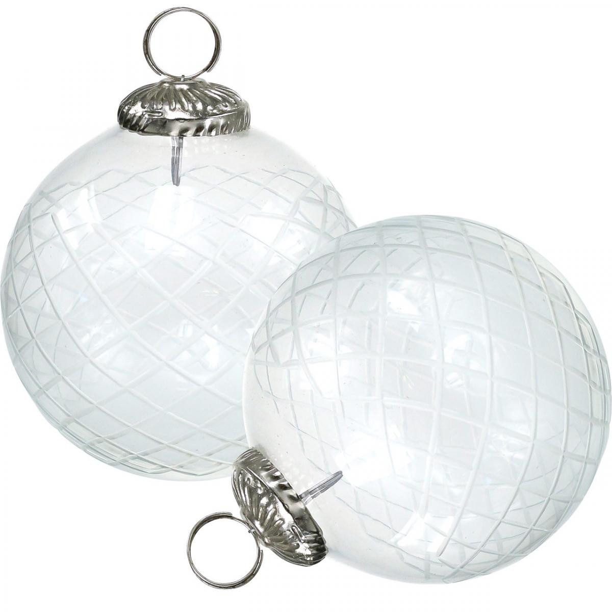 Florists Products Weihnachtsbaumkugel Glas Weihnachtskugeln Klar Ø10cm Christbaumkugeln Rautenmuster, 3 Stü