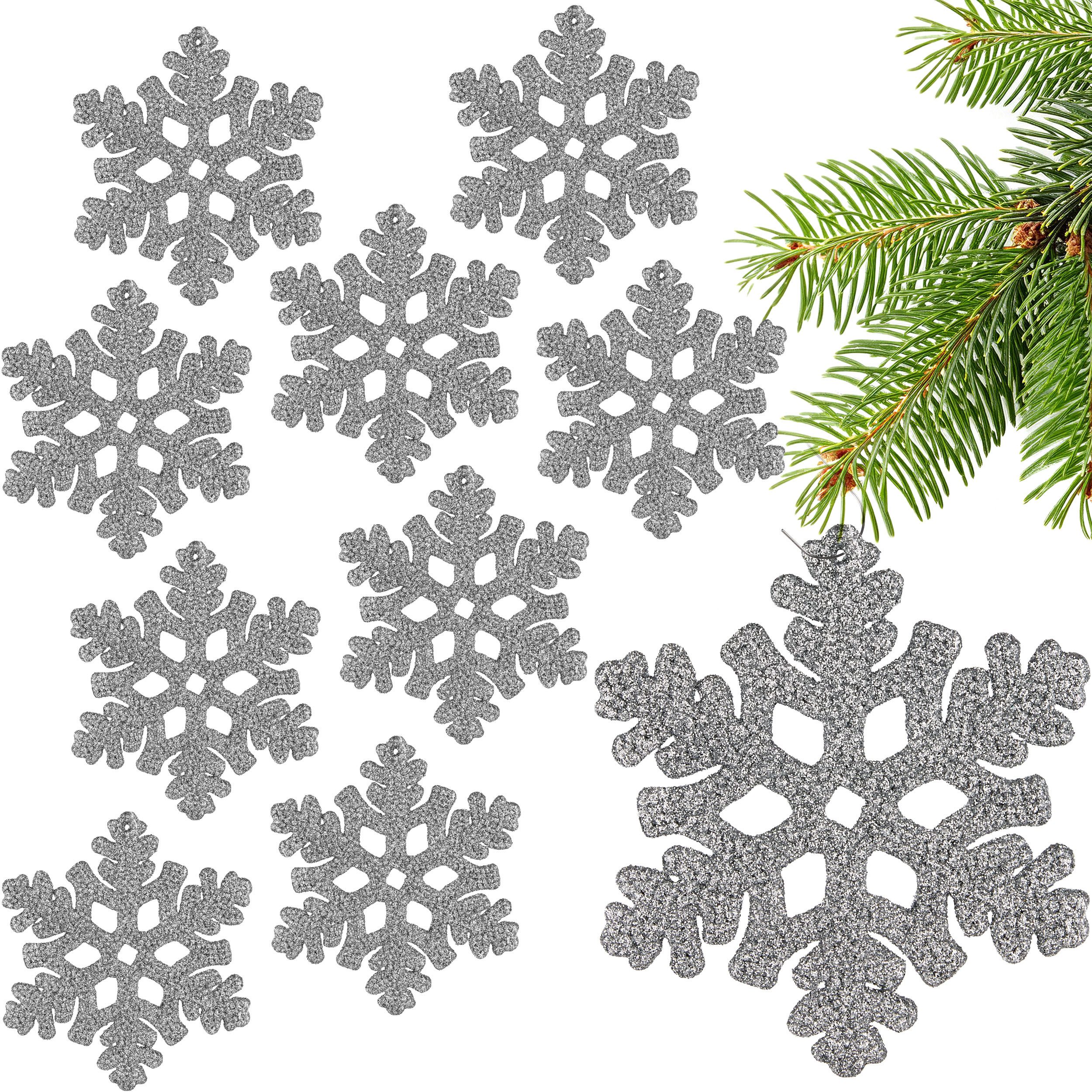 BRUBAKER Christbaumschmuck Baumschmuck Schneeflocken Glitzer - Weihnachtsbaumschmuck zum Hängen (10-tlg), 13 cm Christbaumschmuck - Weihnachtsdeko Weihnachtsbaum Bruchsicher