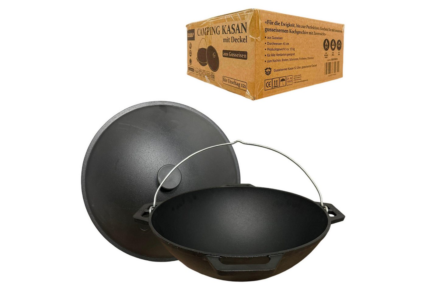 Olymp Handels GmbH Schmortopf Kasan aus Gusseisen 12L mit Henkel Camping Kazan Ø41 cm