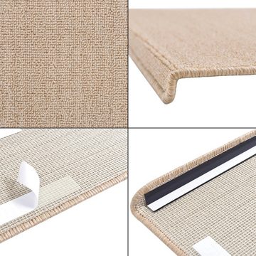 Stufenmatte, en.casa, rechteckig, 15er Set Treppenmatten rechteckig 65x24cm selbstklebend Beige