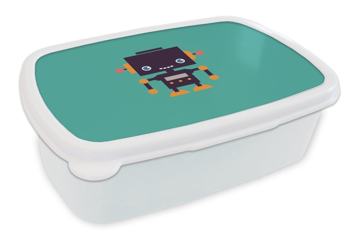 MuchoWow Lunchbox Roboter - Gesicht - Antenne - Blau - Jungen, Kunststoff, (2-tlg), Brotbox für Kinder und Erwachsene, Brotdose, für Jungs und Mädchen weiß