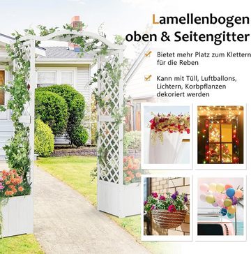 KOMFOTTEU Rosenbogen Gartenbogen, mit Rankgitter & Pflanzenkasten, 183×42×200cm