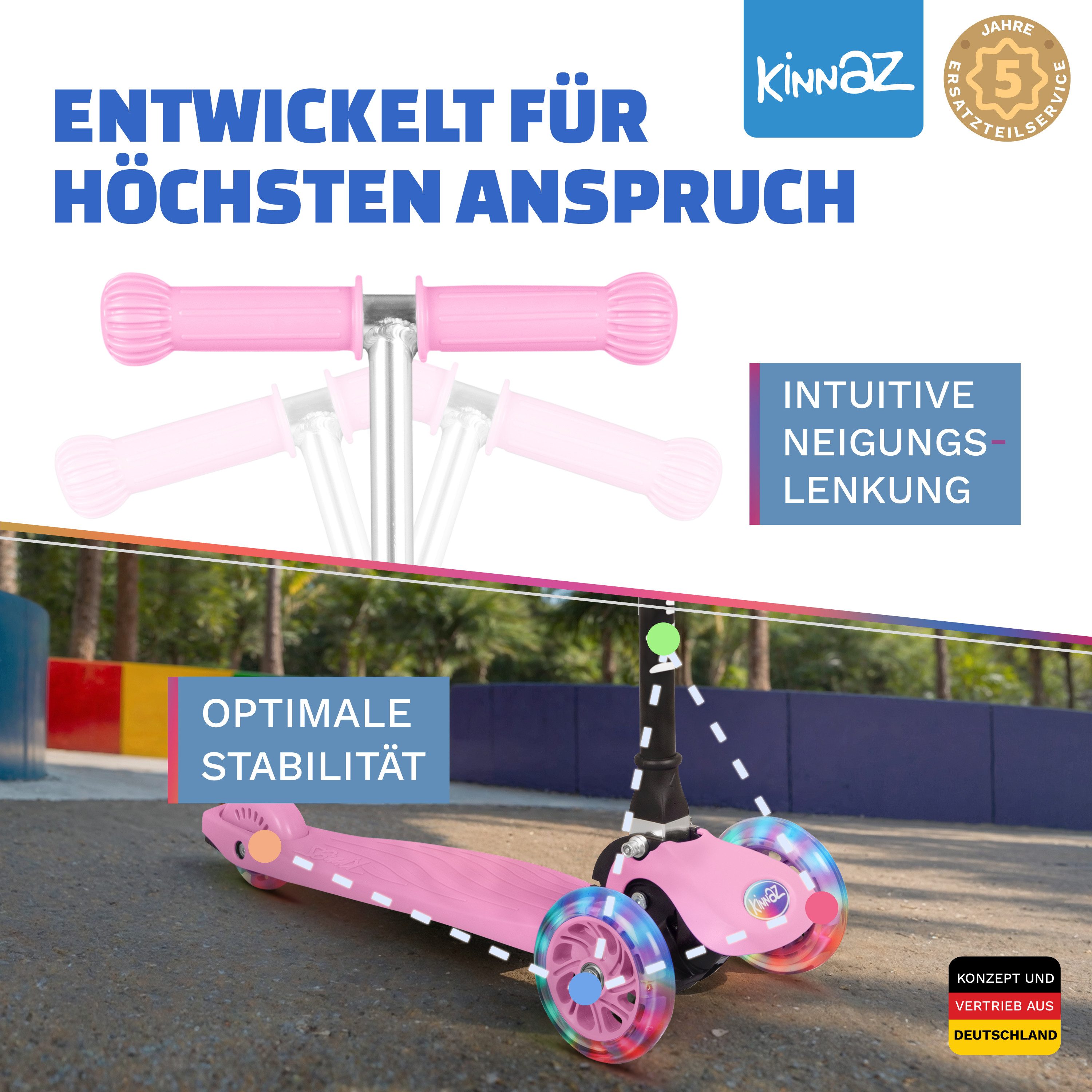 KINNAZ Dreiradscooter ab 2 Jahre LED, faltbar, Höhe flexibel, Kinderoller, Scooter, Roller, (Kinderroller, kinnaz ONE), Händler aus Hamburg – Bild 4 von 5