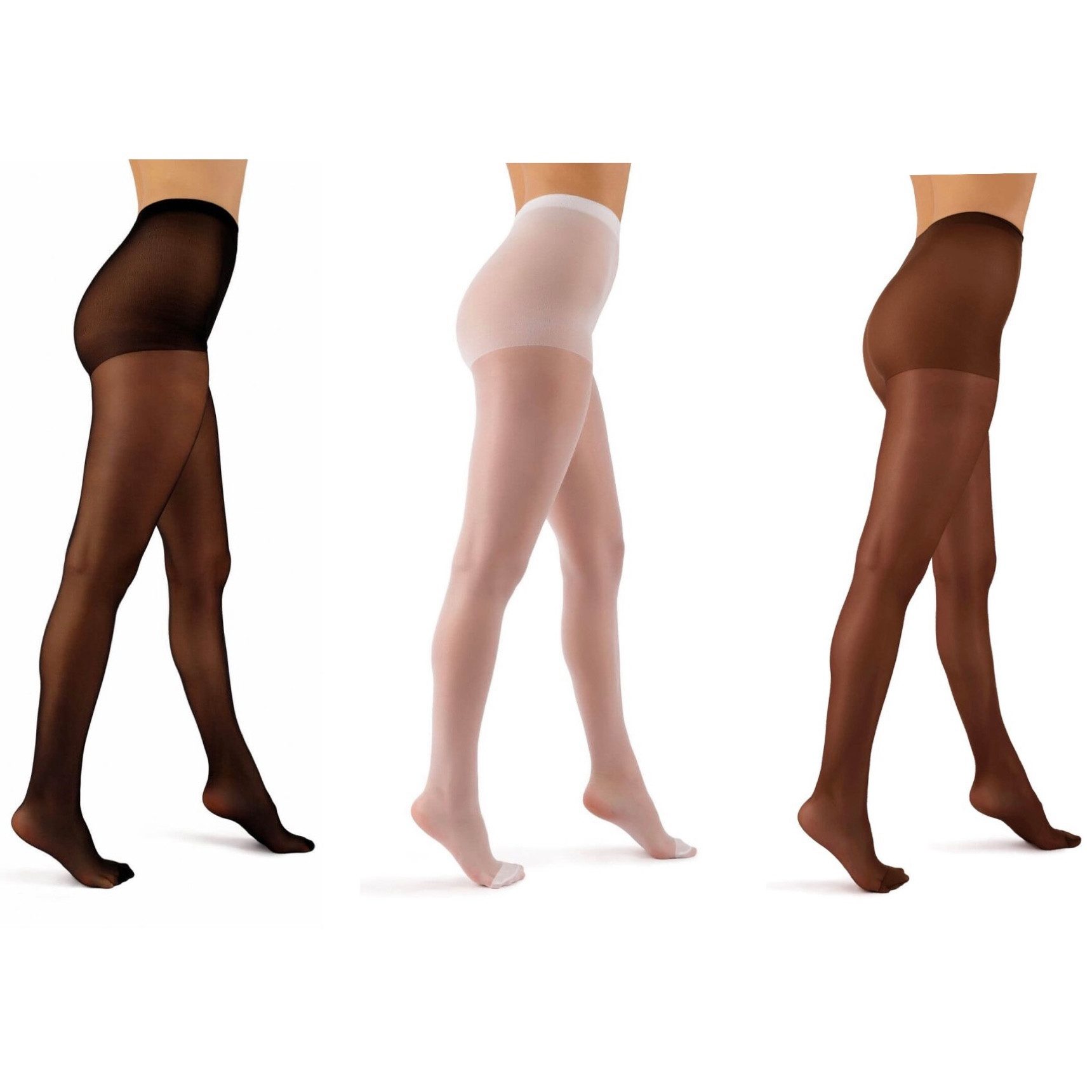 Strumpfhose 20 DEN - 3er Pack in Schwarz / Weiß / Dunkelbraun