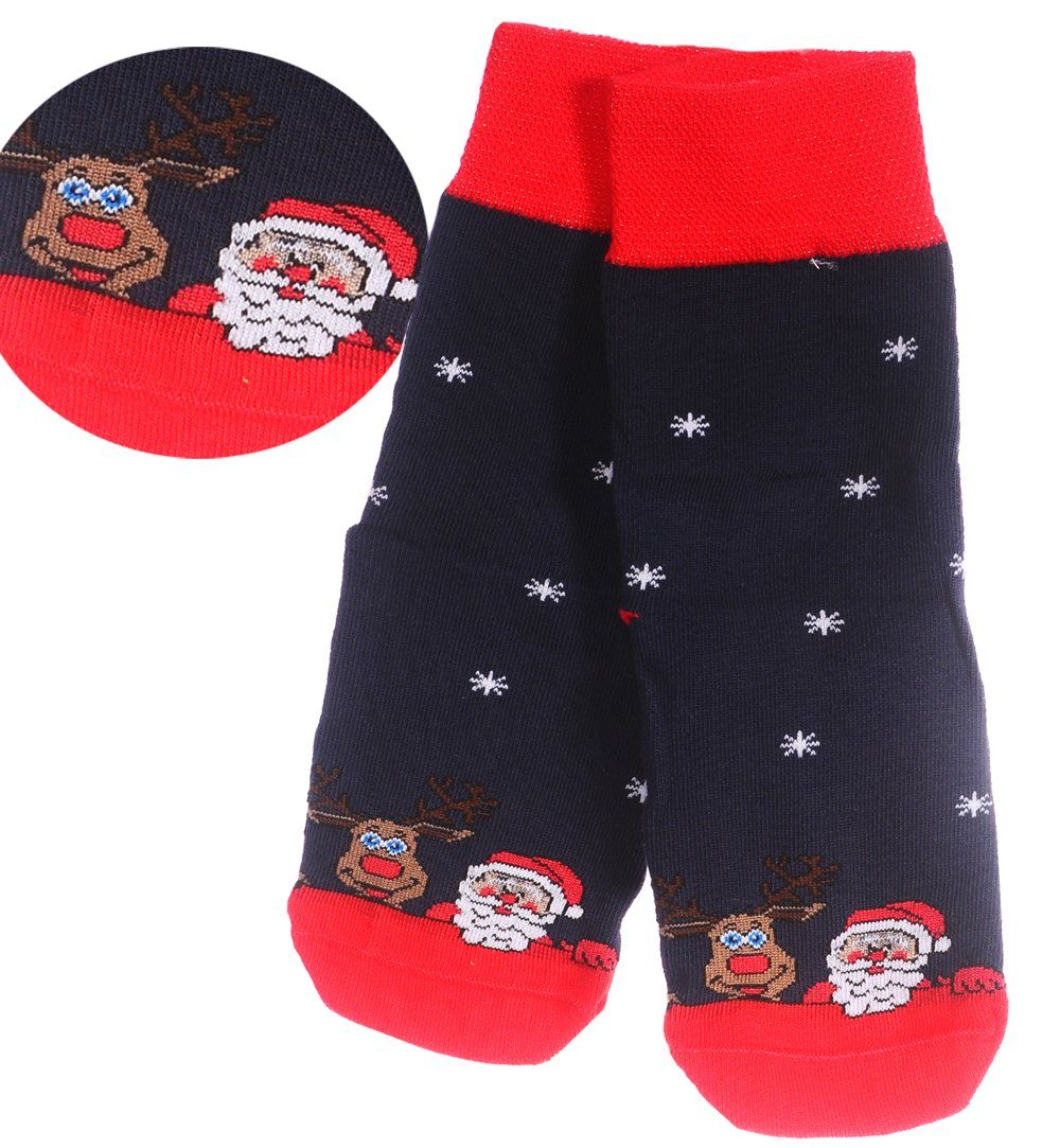 Martinex Freizeitsocken Lustige bunte Strümpfe mit Santa und Rentier Weihnachtssocken nahtlos, weich, in Blau 27 30 31 35 38 39 42 43 46