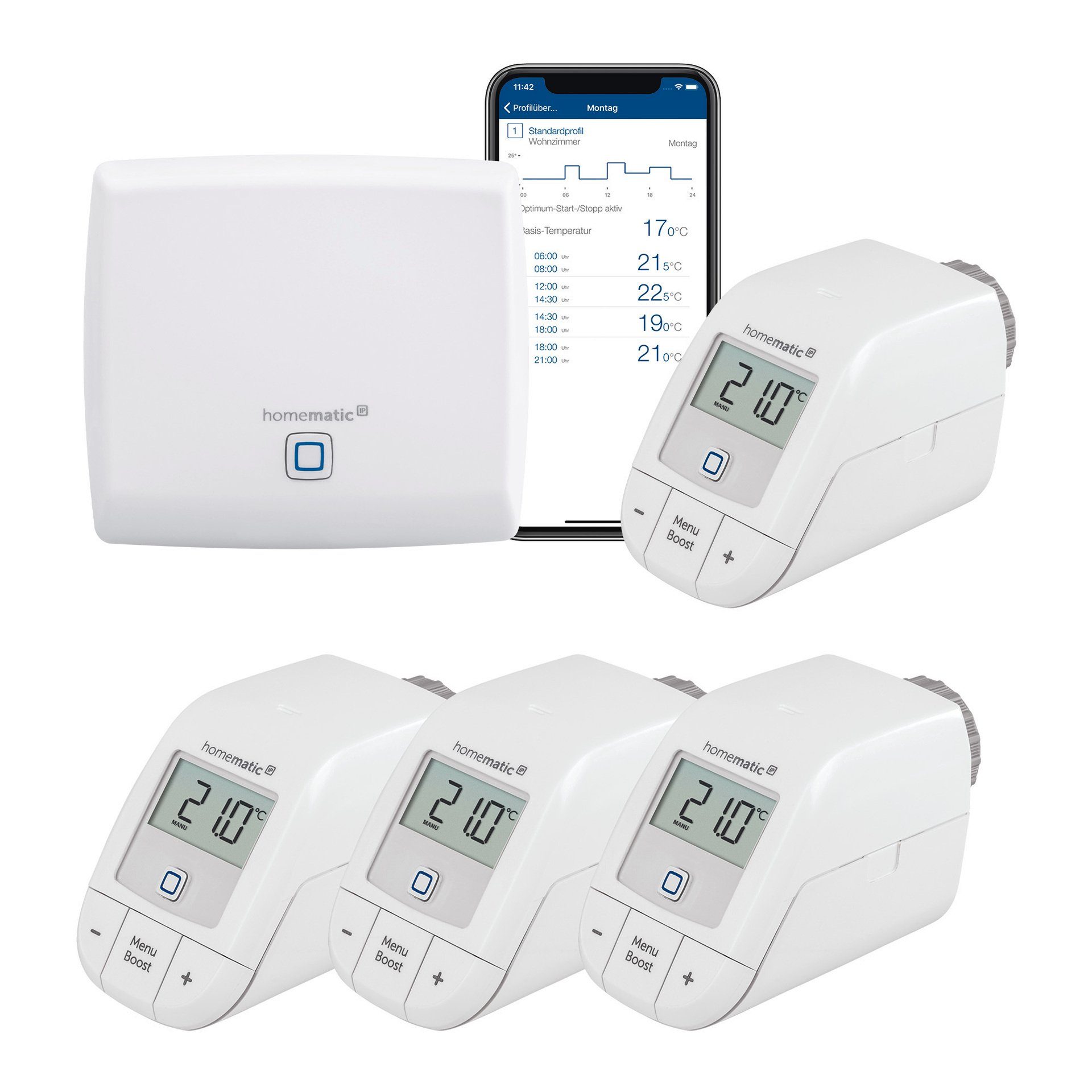 Homematic IP Heizkörperthermostat Bundle Starter Set Heizen + 2x Heizkörperthermostat basic, Access Point + 4 x Homematic IP Heizkörperthermostat - basic