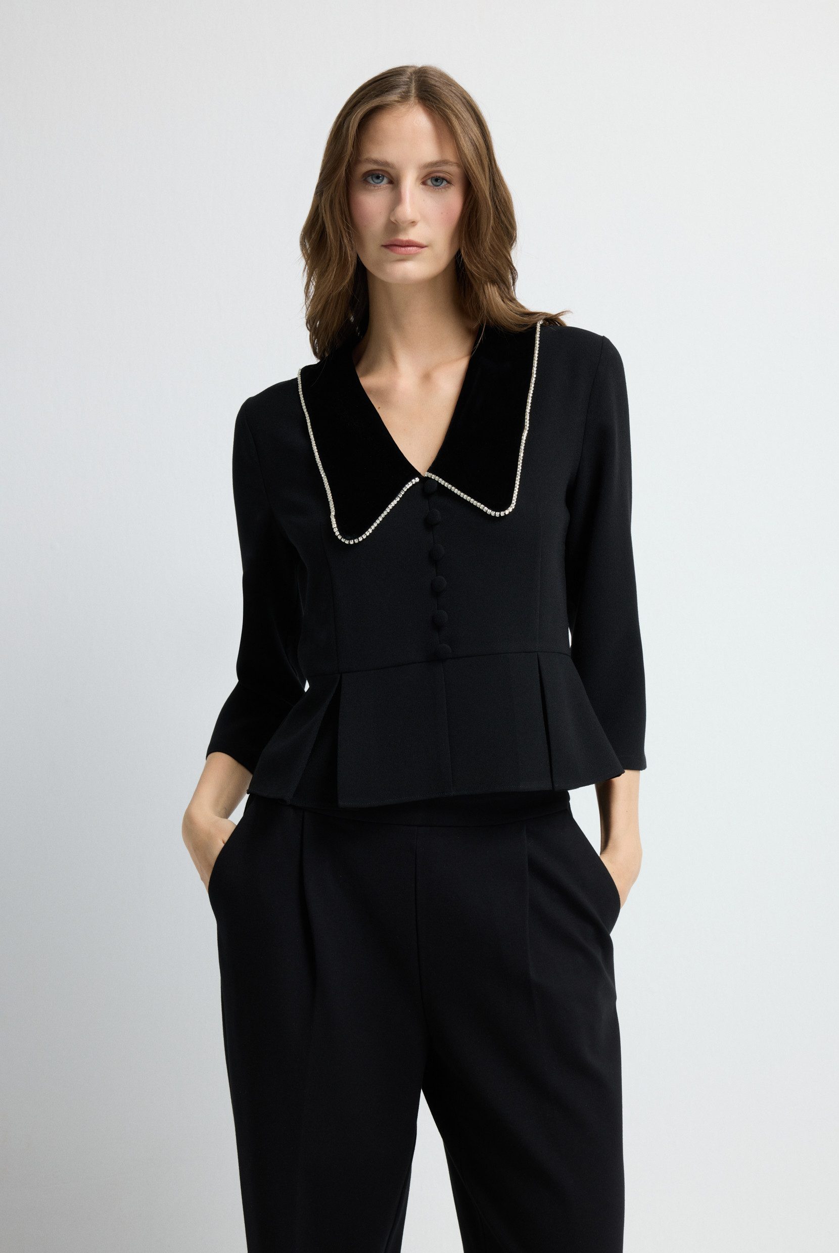 adL Blusentop Bluse mit Samtkragen