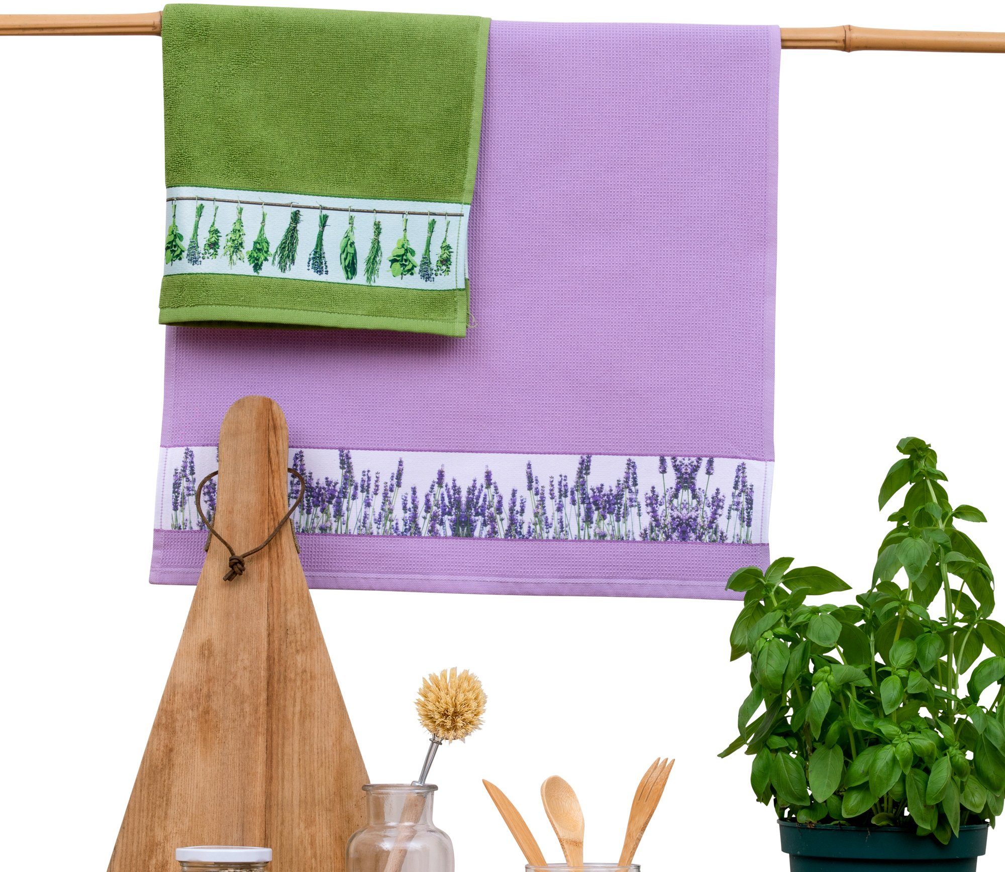 framsohn frottier Geschirrtuch Lavendel, aus 100% Baumwolle, (Set, 3-tlg), dichte Feinwebung, mit Bordüre, in Österreich hergestellt, 50x70 cm