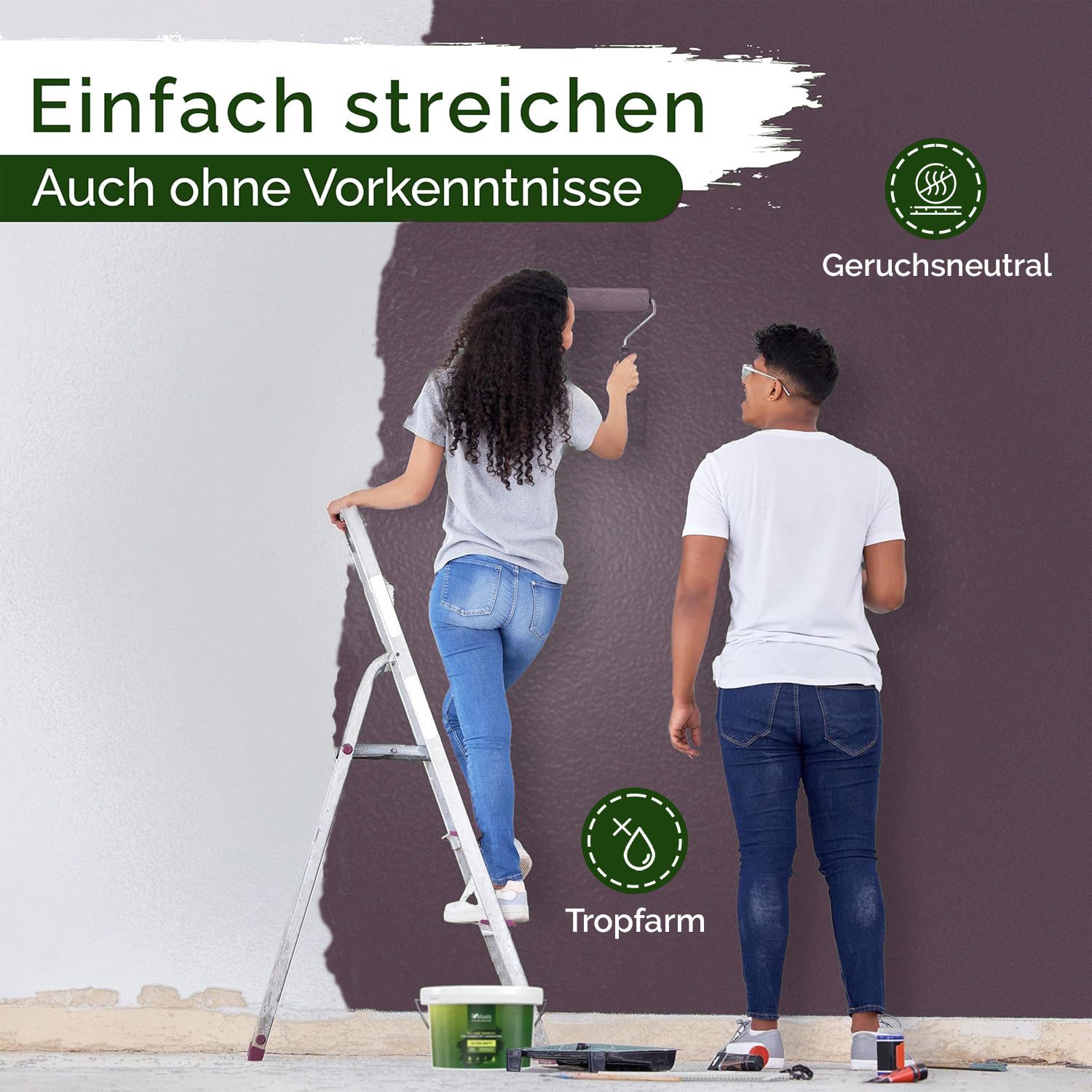 Veluxis Wandfarbe Veluxis® Wandfarbe Universal, Deckkraft-Klasse 1, Streifenfrei, tropfarm & VOC-frei