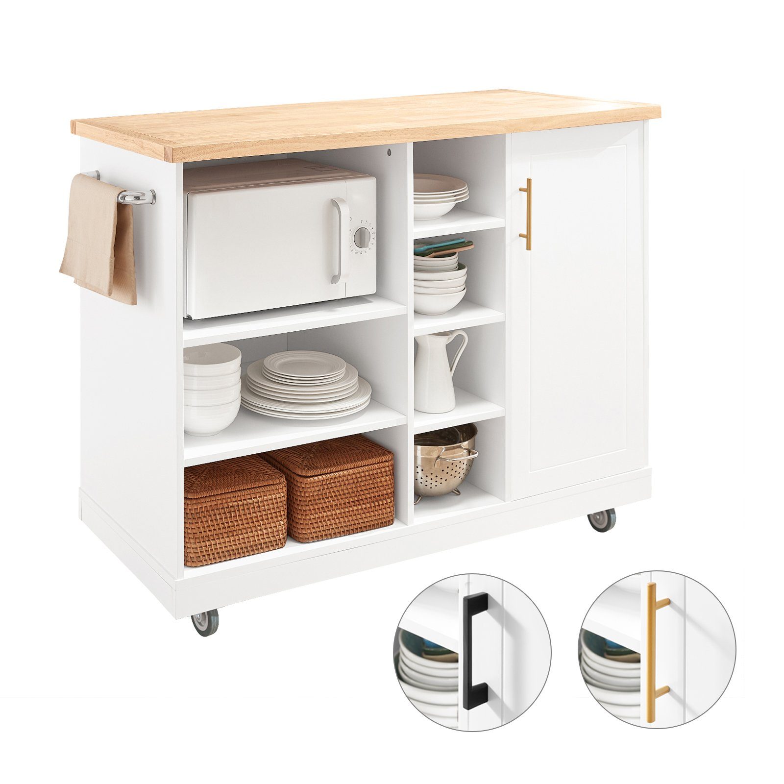 SoBuy Küchenwagen FKW105, Kücheninsel Küchenschrank Sideboard Mikrowellenschrank Weiß-Natur. Reduzierter Preis € 199,95. Unverbindliche Preisempfehlung € 329,95